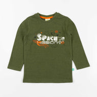 Boys' Olive Green Long Sleeve T-Shirt with Space Mission Print