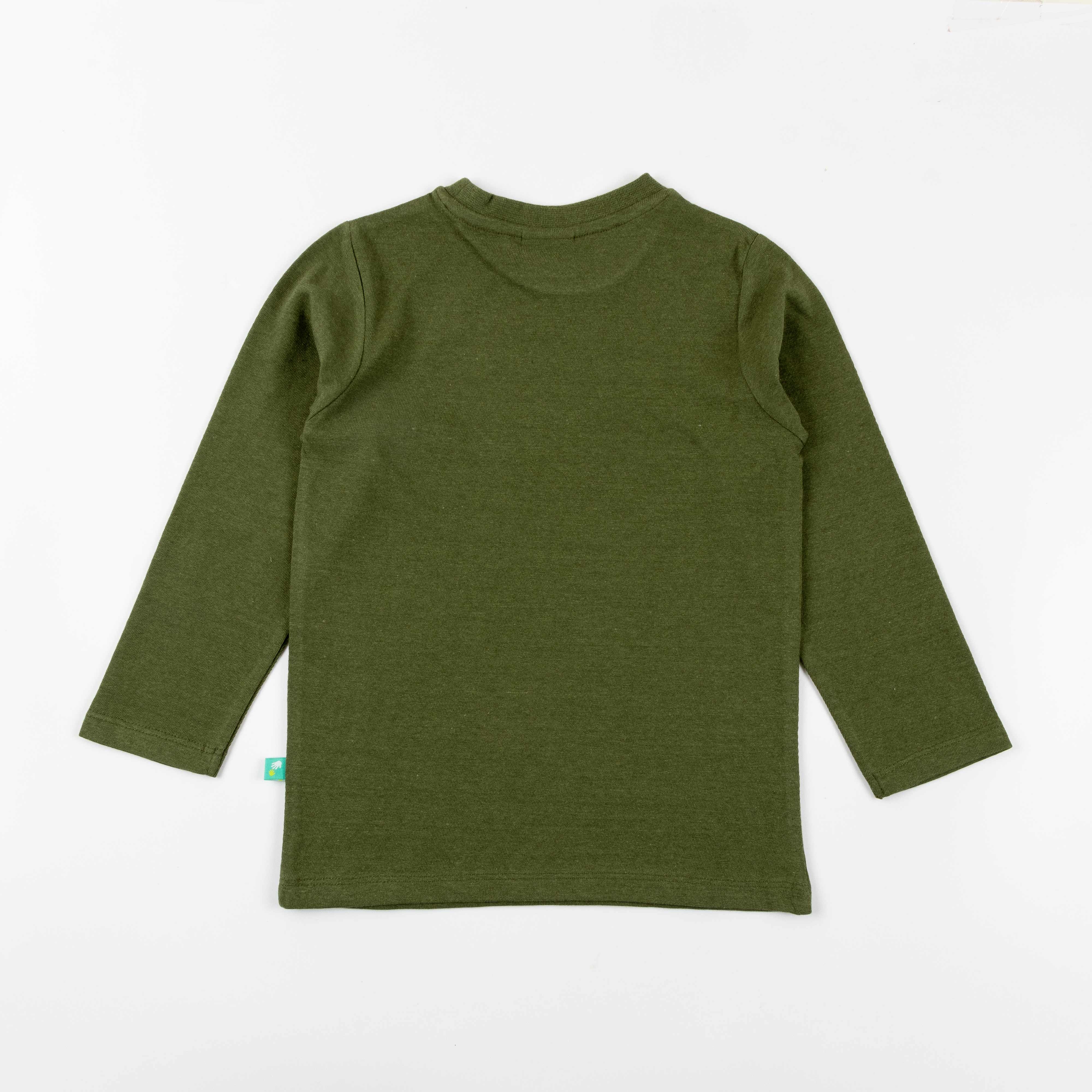 Boys' Olive Green Long Sleeve T-Shirt with Space Mission Print