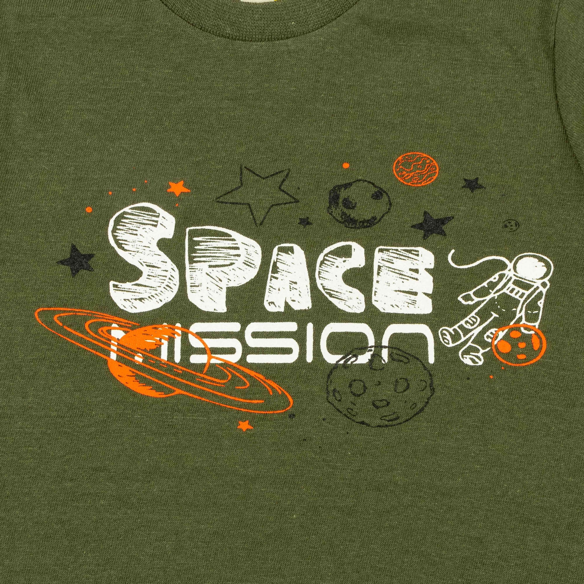 Boys' Olive Green Long Sleeve T-Shirt with Space Mission Print
