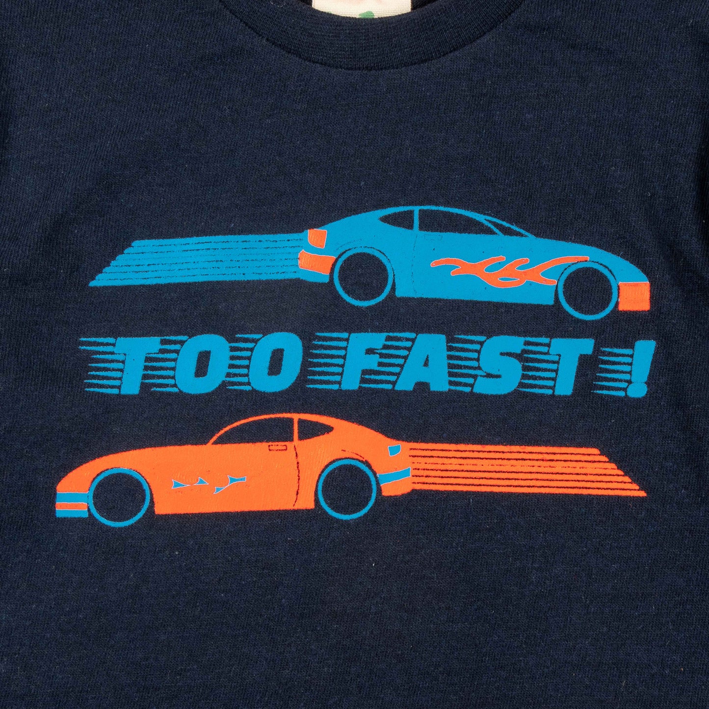 "Boys' Navy Blue Full Sleeve T-Shirt – 'Too Fast!' Race Car Print"