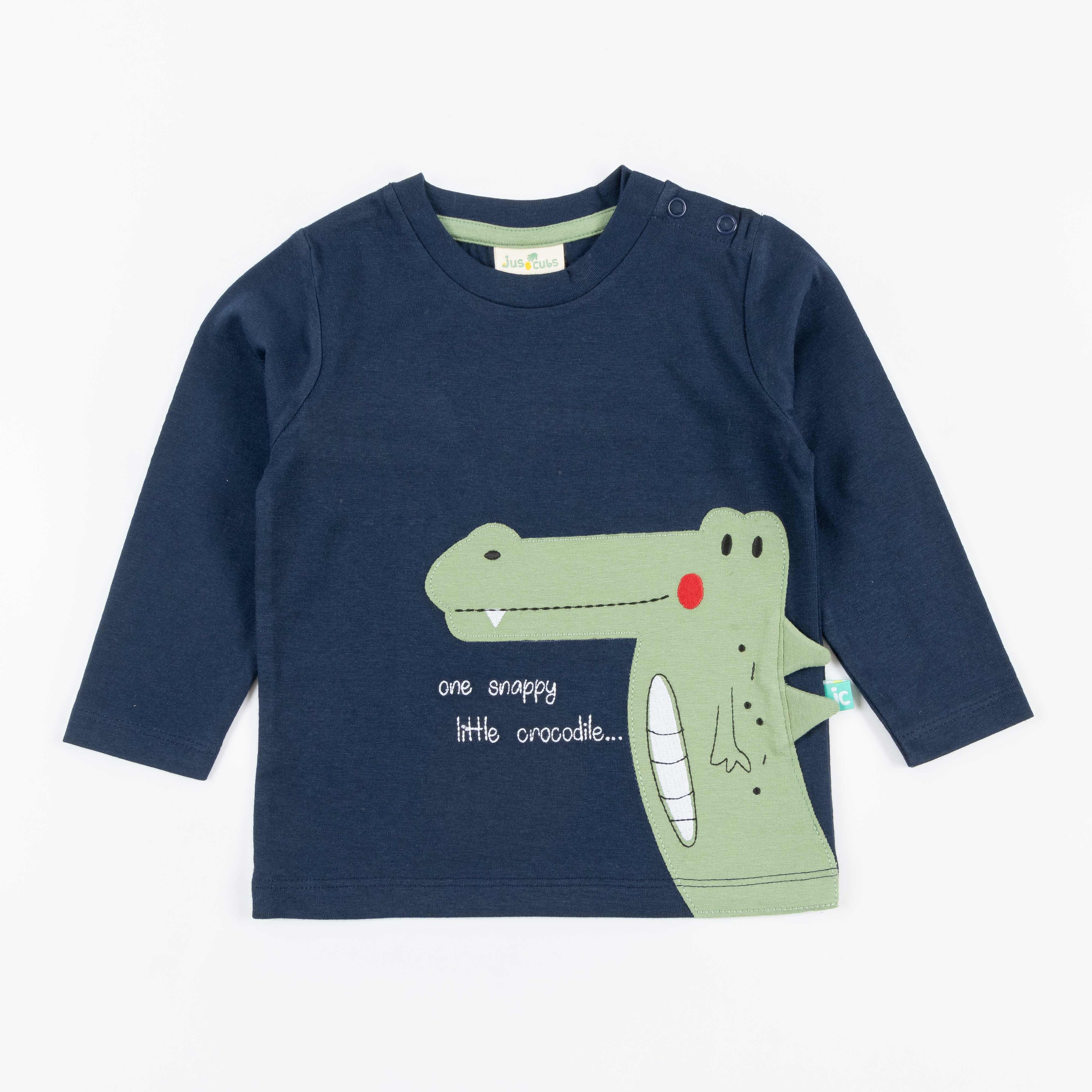 Crocodile Appliqué Full Sleeve T-Shirt for Boys – “One Snappy Little Crocodile” Design