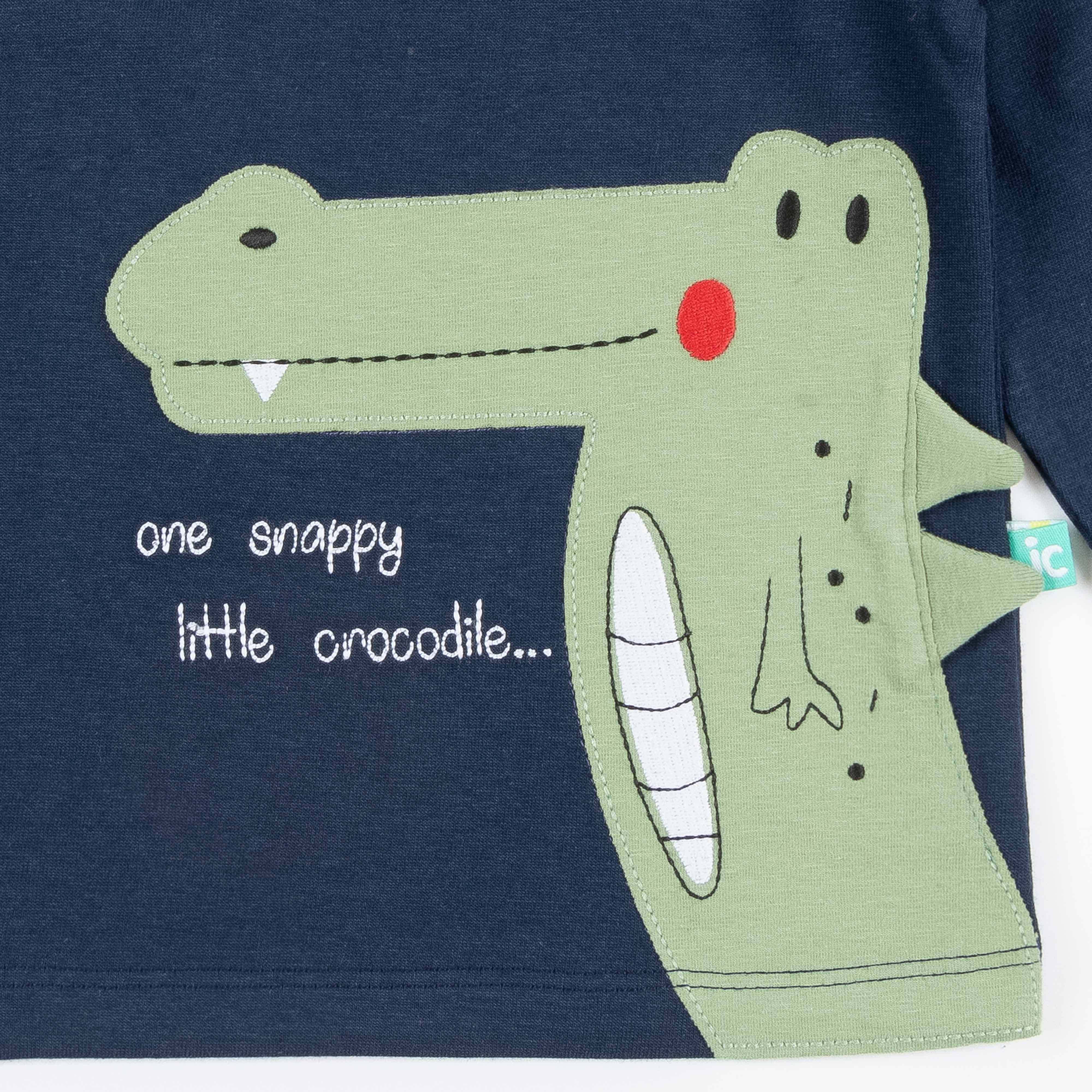 Crocodile Appliqué Full Sleeve T-Shirt for Boys – “One Snappy Little Crocodile” Design