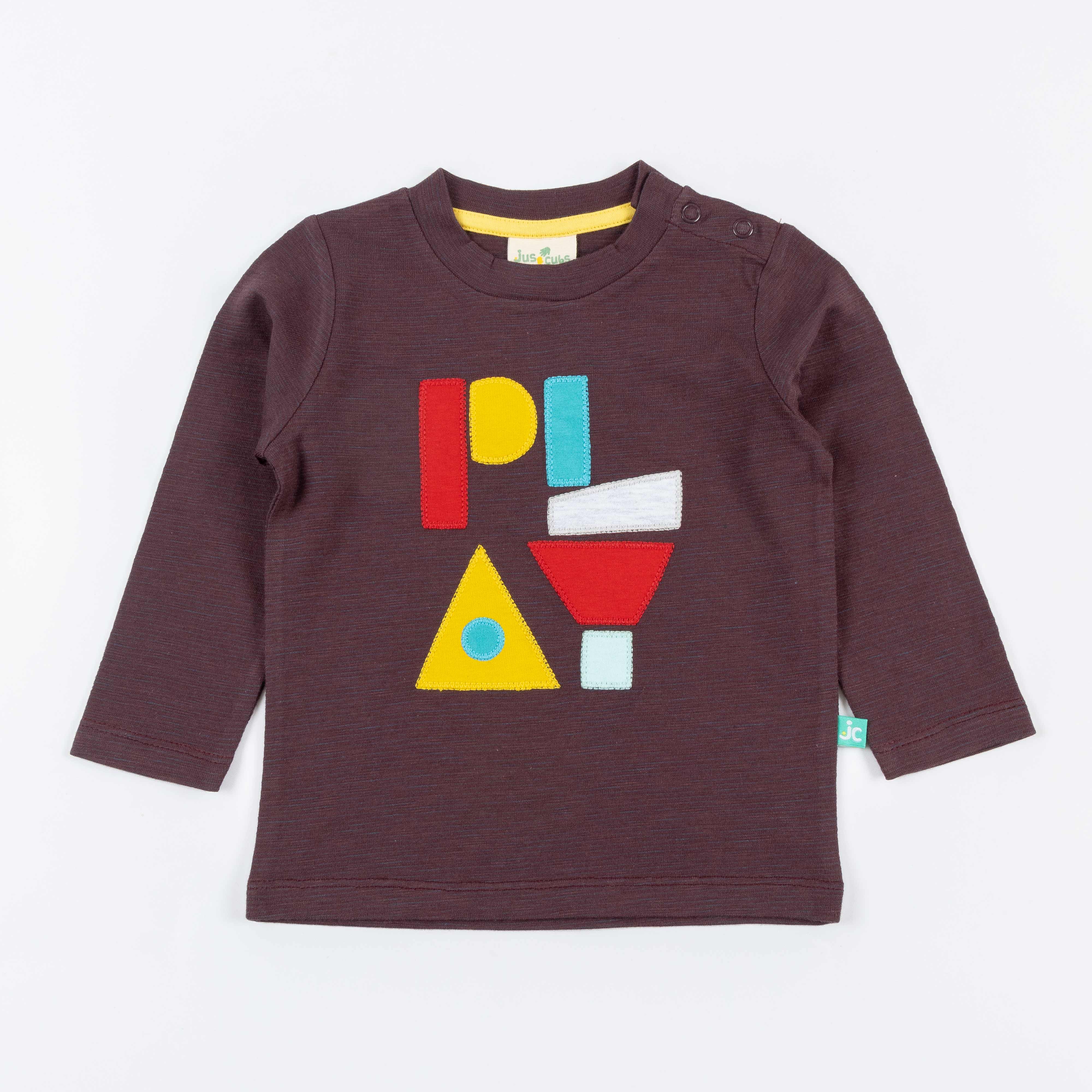 "PLAY" Geometric Appliqué Full Sleeve T-Shirt for Boys