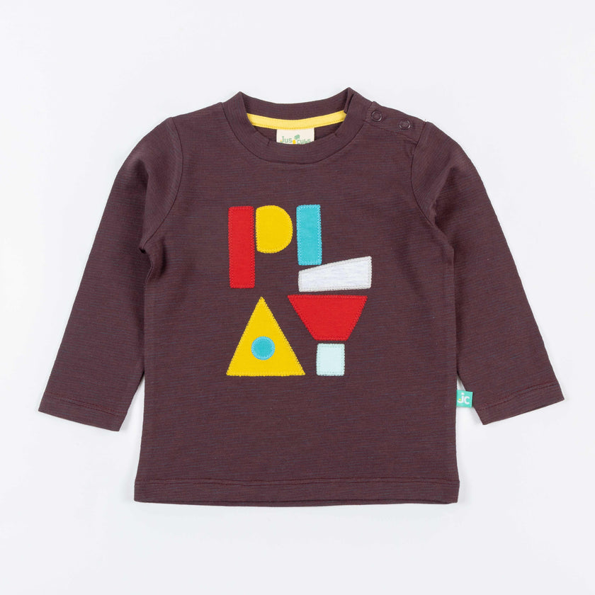 "PLAY" Geometric Appliqué Full Sleeve T-Shirt for Boys
