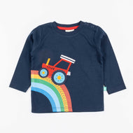 Boys' Blue Long Sleeve T-Shirt with Rainbow and Tractor Print