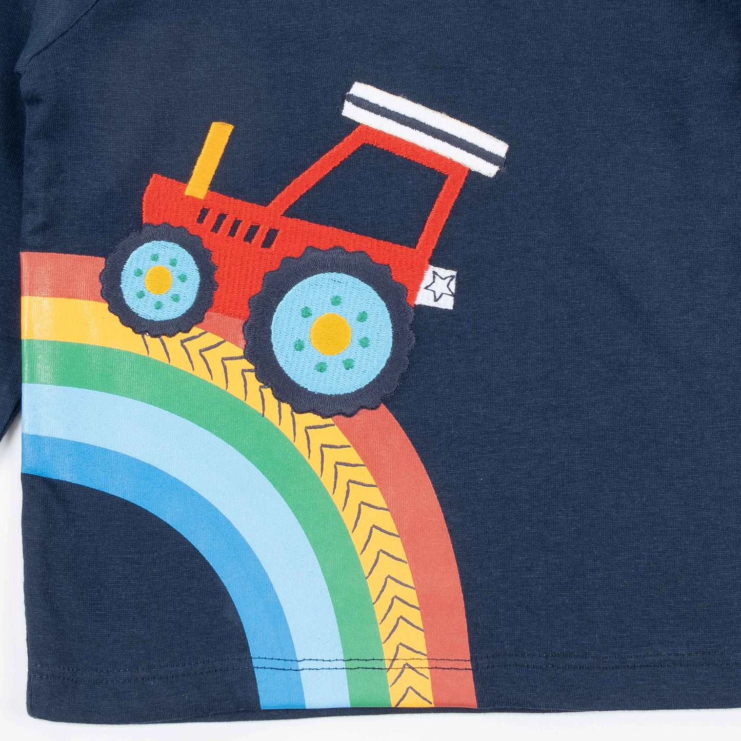 Boys' Blue Long Sleeve T-Shirt with Rainbow and Tractor Print