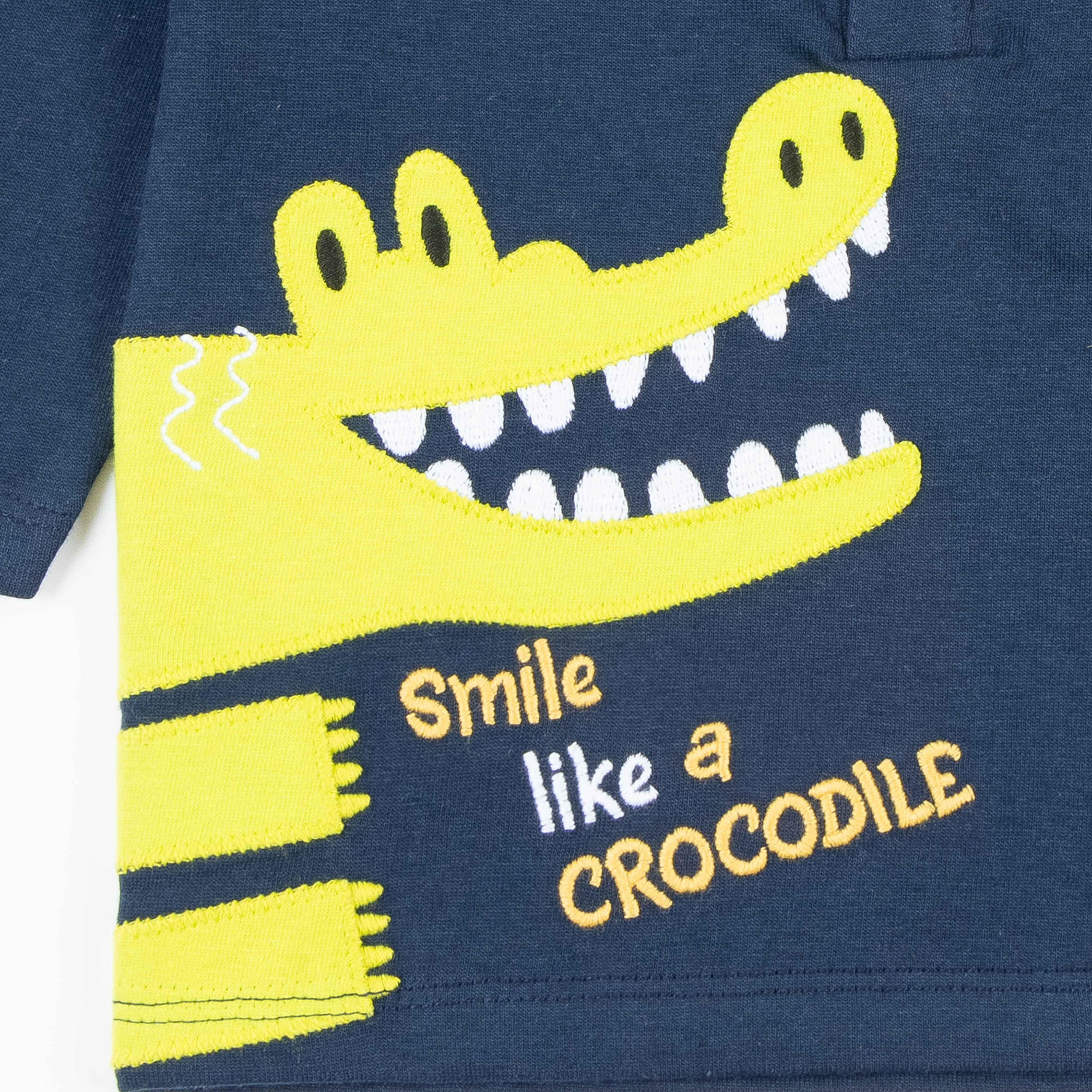 "Boys 'Smile Like a Crocodile' Henley Tee – Long Sleeve Animal Graphic T-shirt"