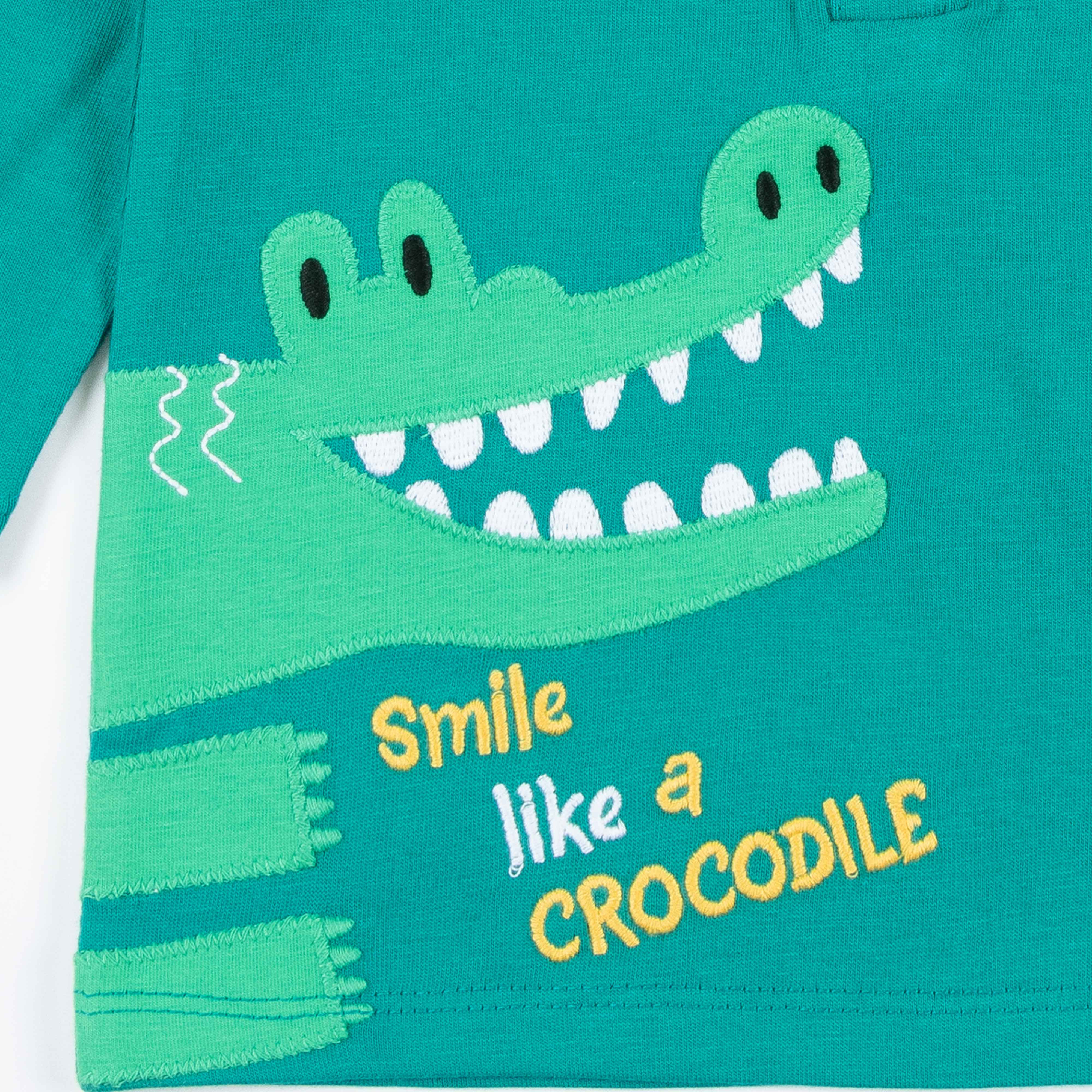 "Boys 'Smile Like a Crocodile' Henley Tee – Long Sleeve Animal Graphic T-shirt"