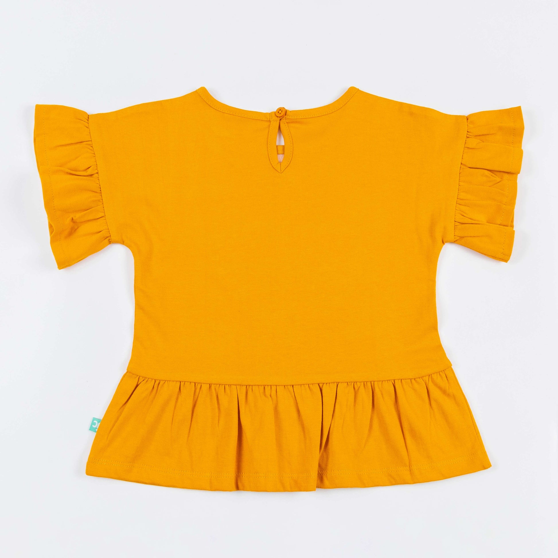Baby Girls' Floral Heart Peplum Top – Mustard Yellow Ruffled Sleeve T-Shirt