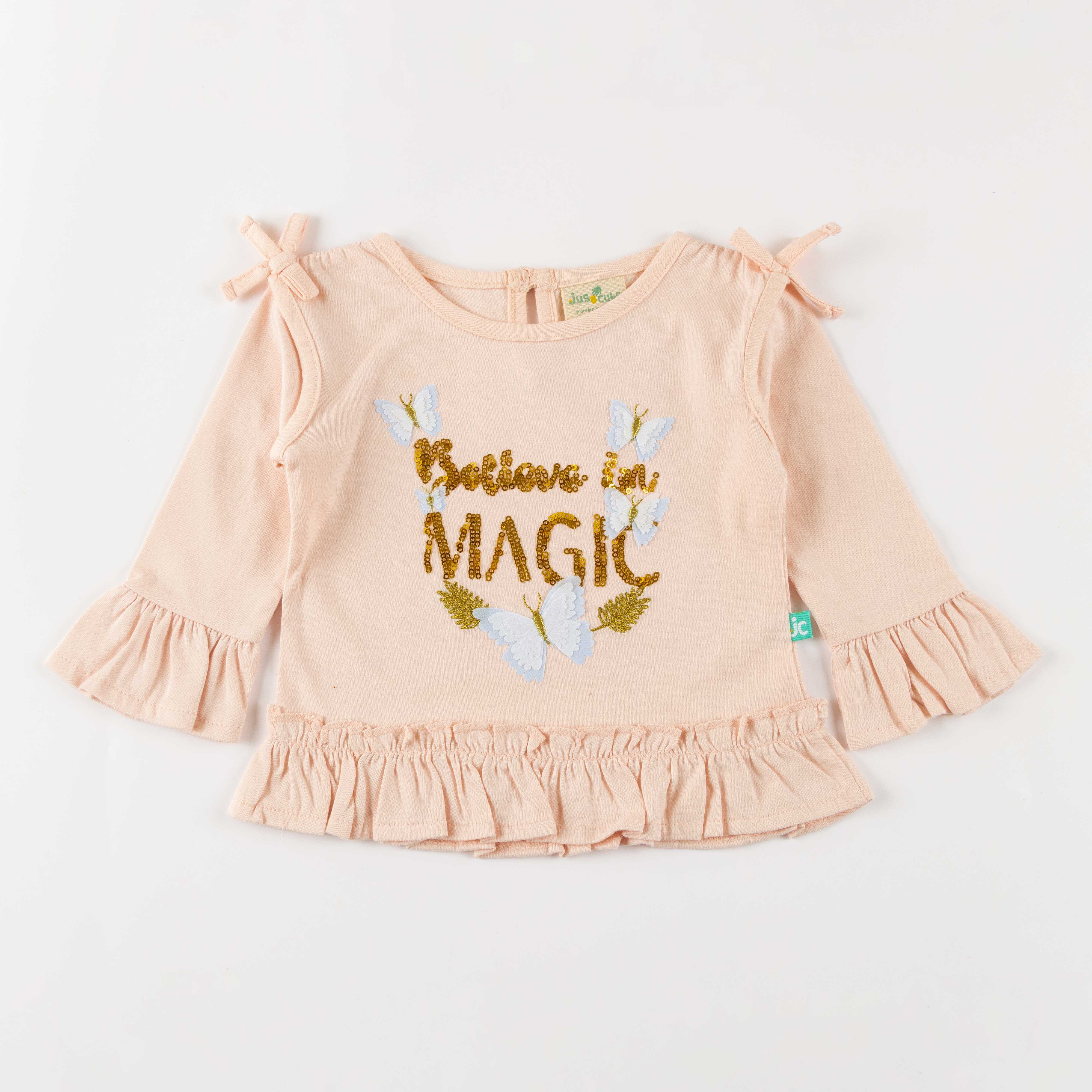 Girls Full Sleeve Embroidery Butterfly T-Shirt
