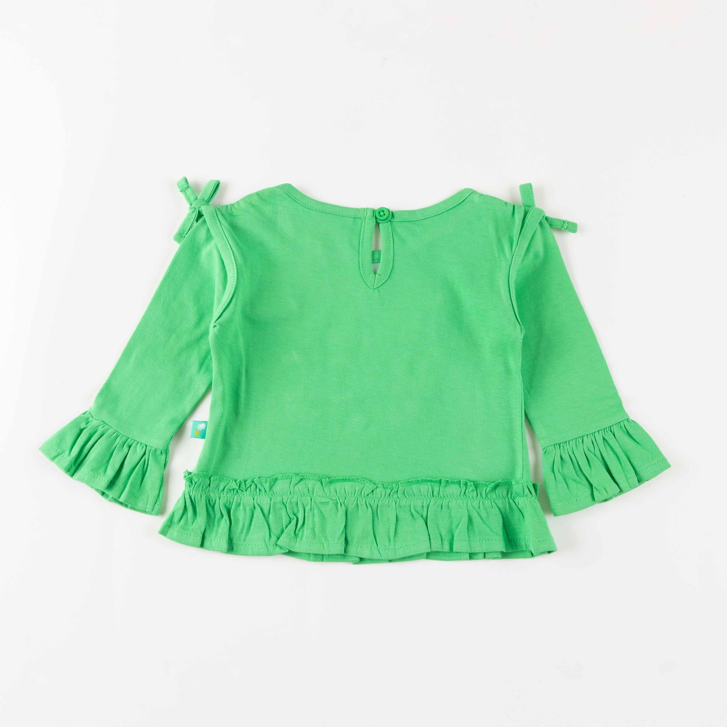 "Girls' Ruffle Hem Top with Butterfly Print & 'Believe in Magic' Glitter Text"