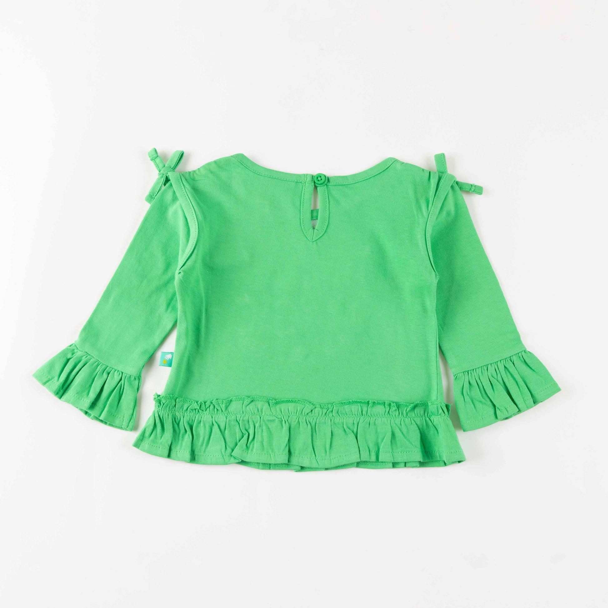 "Girls' Ruffle Hem Top with Butterfly Print & 'Believe in Magic' Glitter Text"