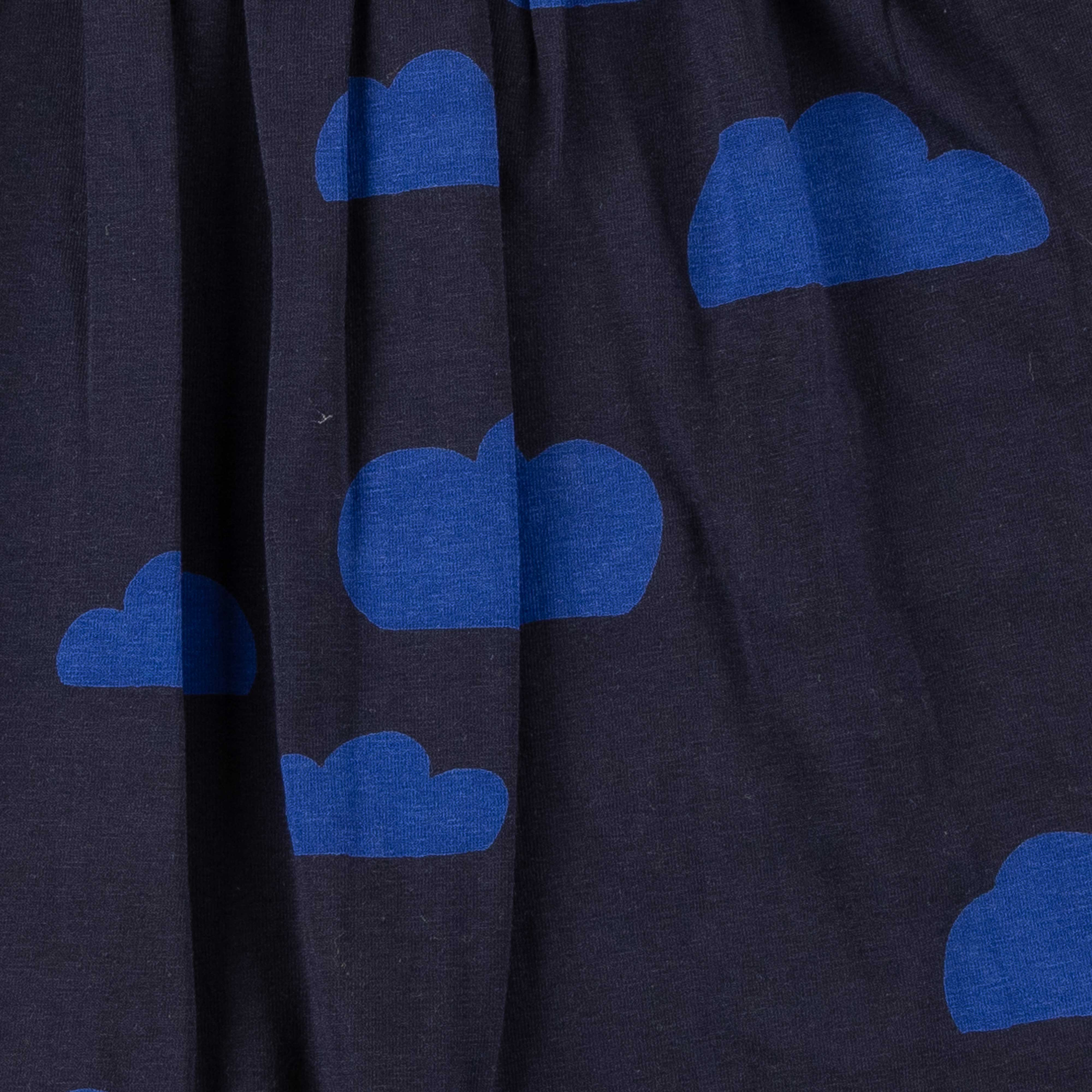 "Baby Girls' Navy Blue Long Sleeve Dress with Blue Cloud Print