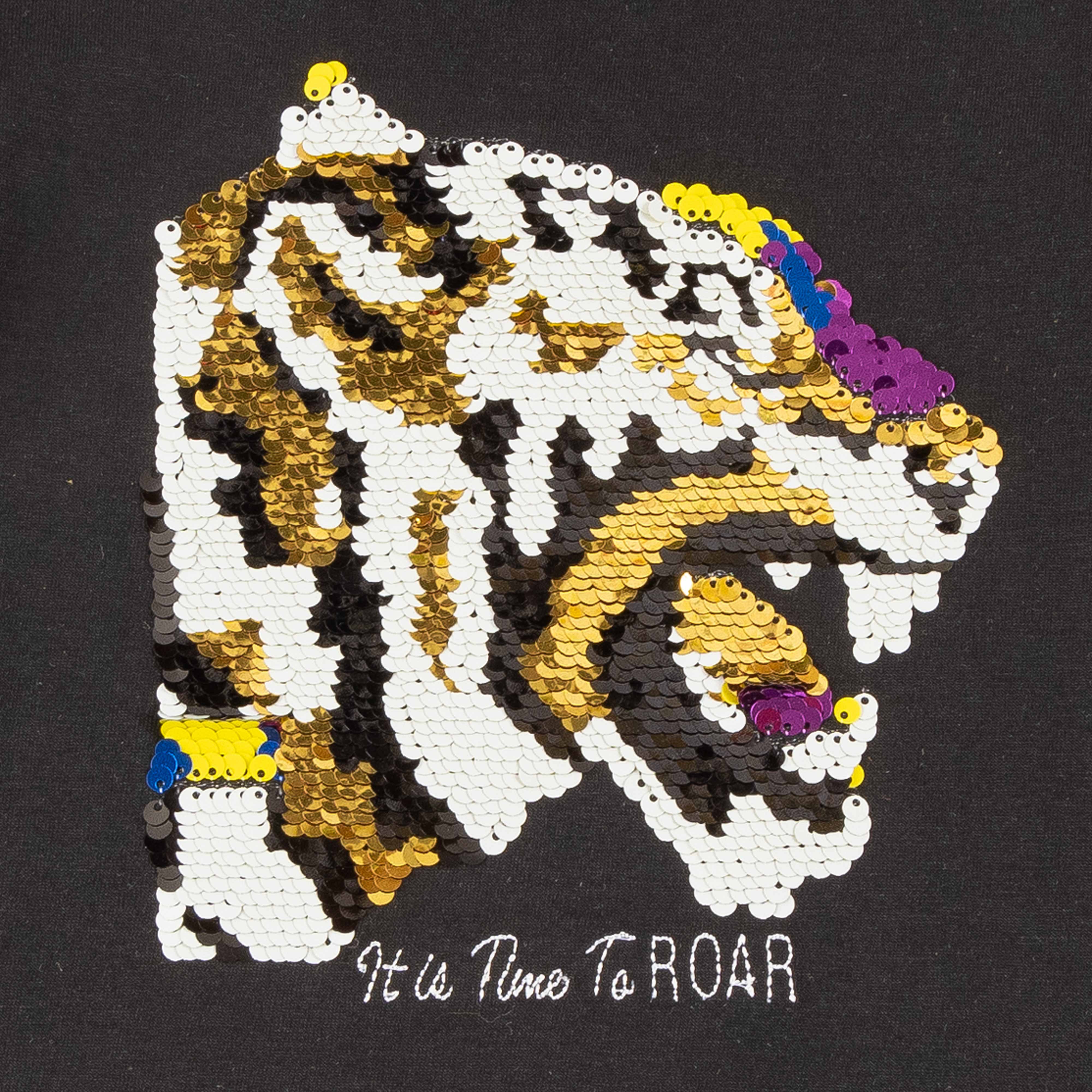 "Girls'  Ruffle Sleeve Top with Colorful Tiger Print – 'Time to Roar' Design"