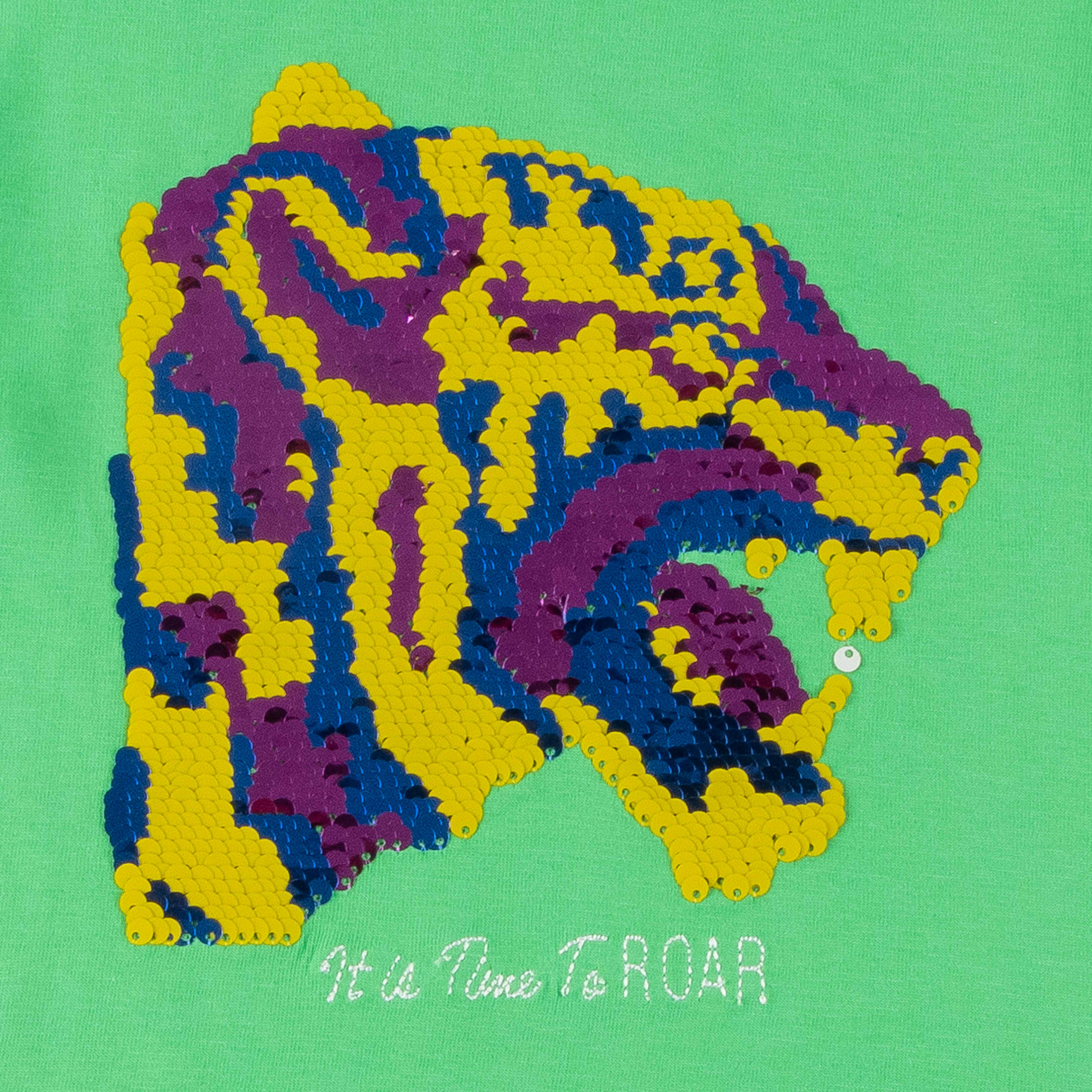 "Girls'  Ruffle Sleeve Top with Colorful Tiger Print – 'Time to Roar' Design"