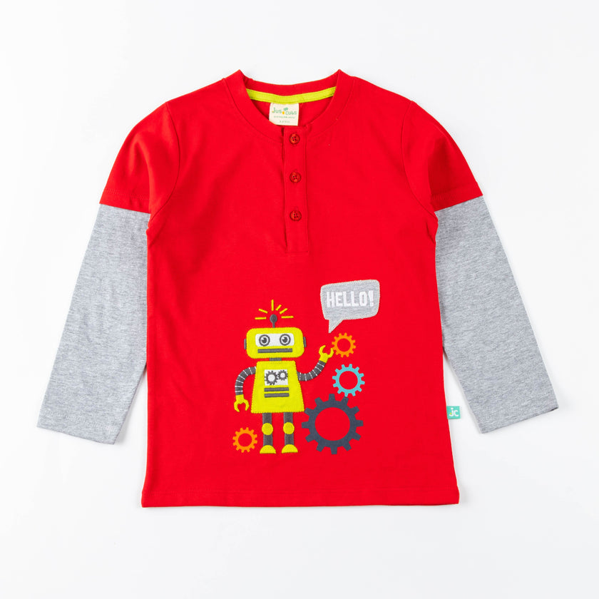 Young Boys Full Sleeve Robot Printed T-Shirt