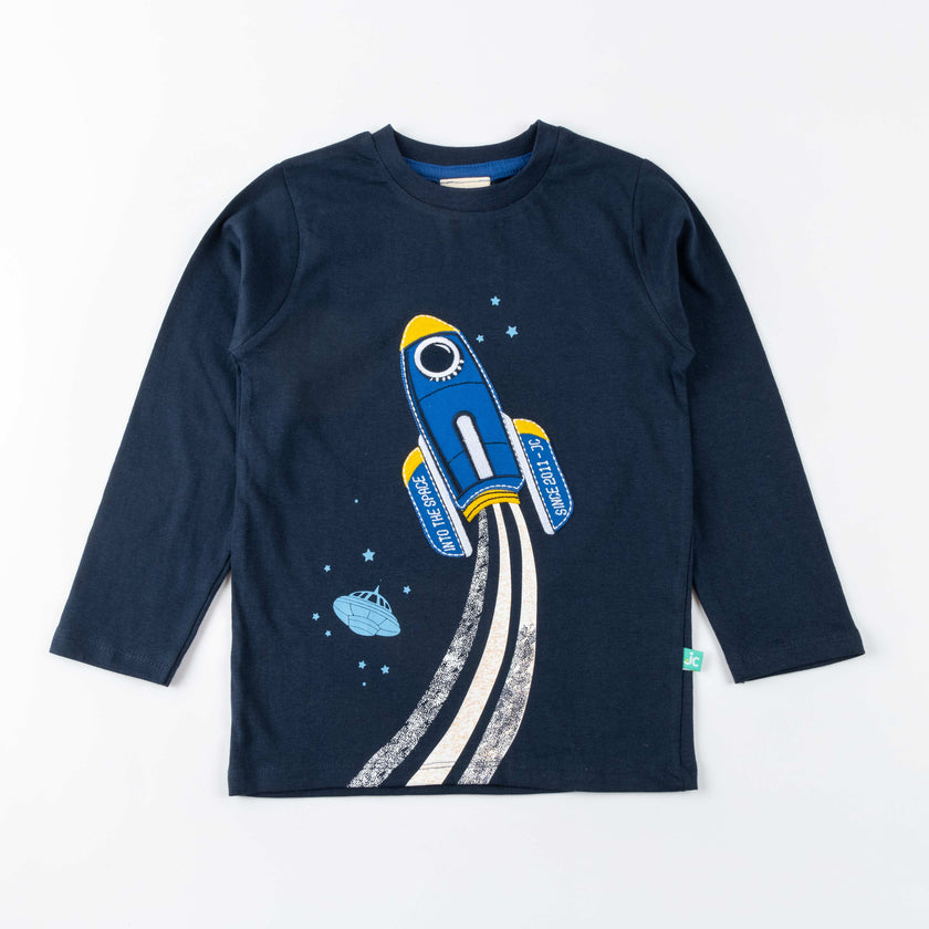 "Boys'  Long Sleeve T-Shirt with Multicolor Rocket Print "