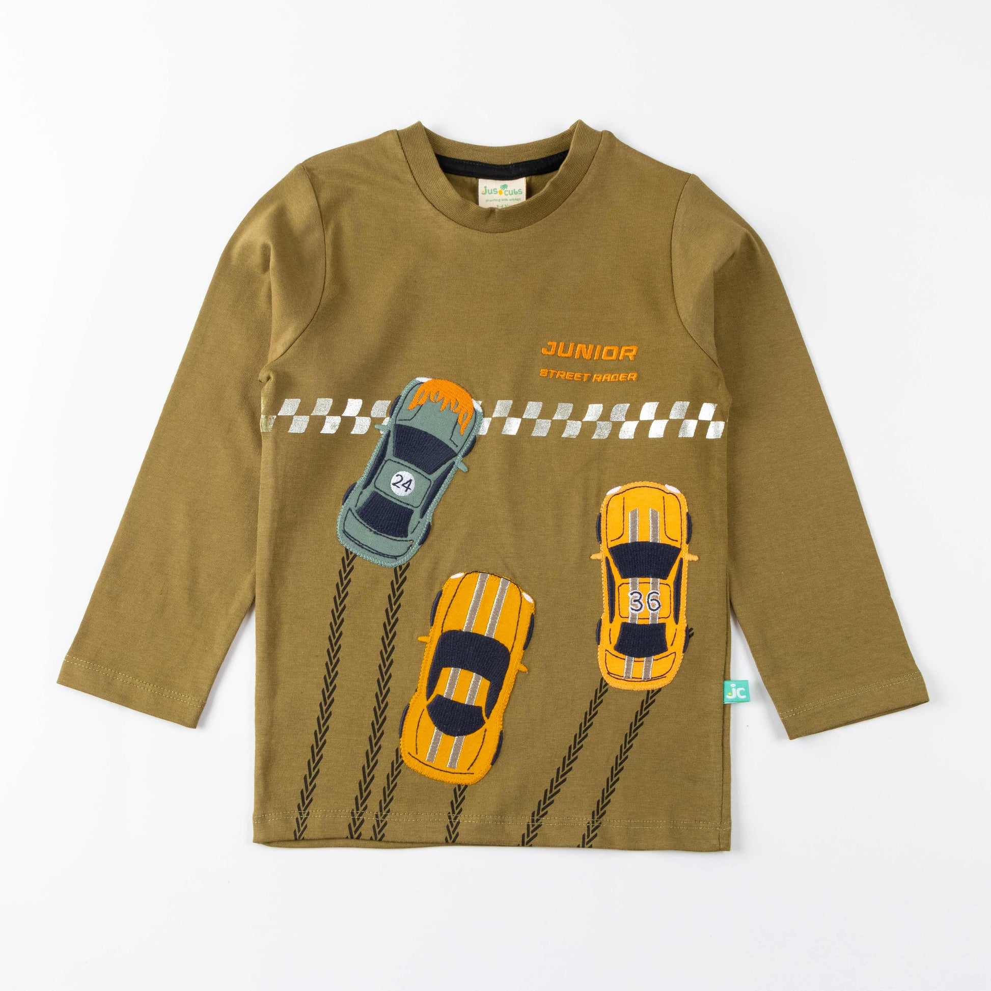 "Boys 'Junior Street Racer' Tee – Long Sleeve Racing Car Graphic T-shirt"