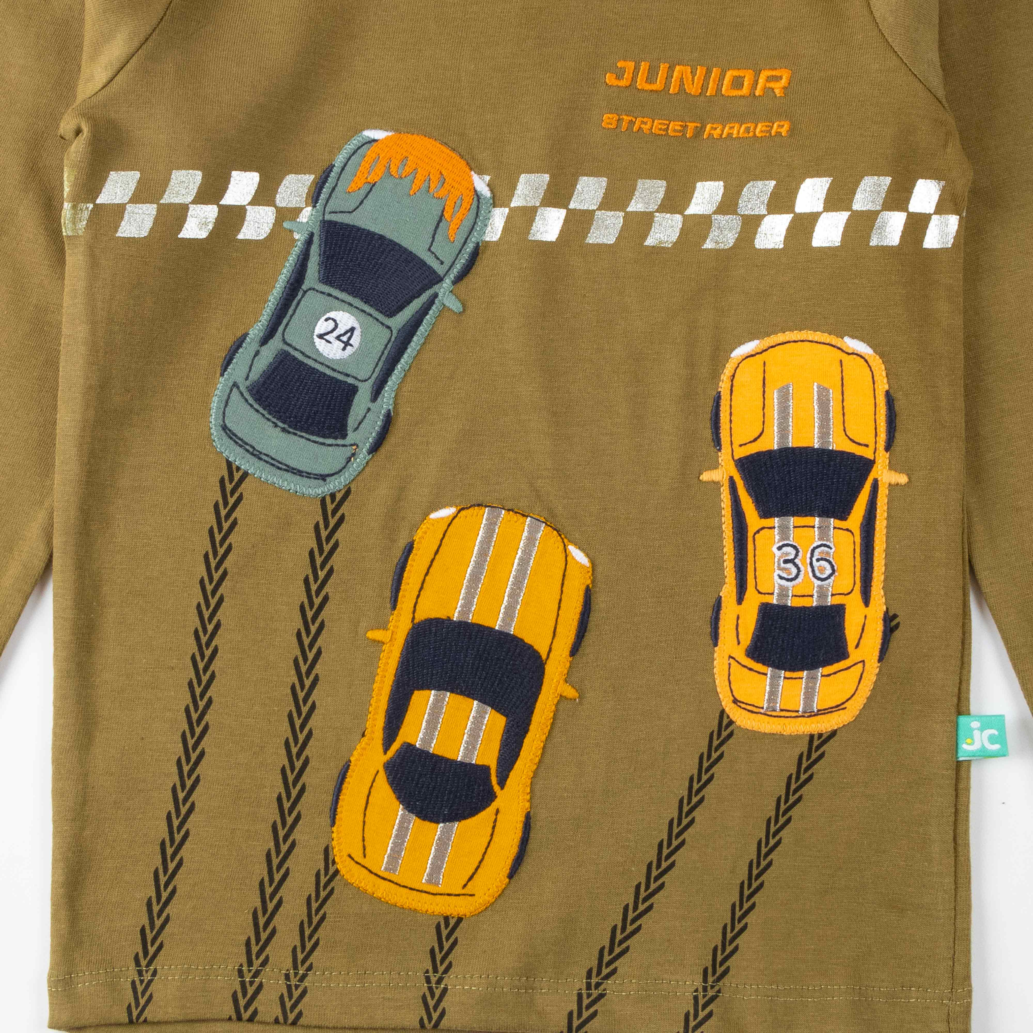 "Boys 'Junior Street Racer' Tee – Long Sleeve Racing Car Graphic T-shirt"