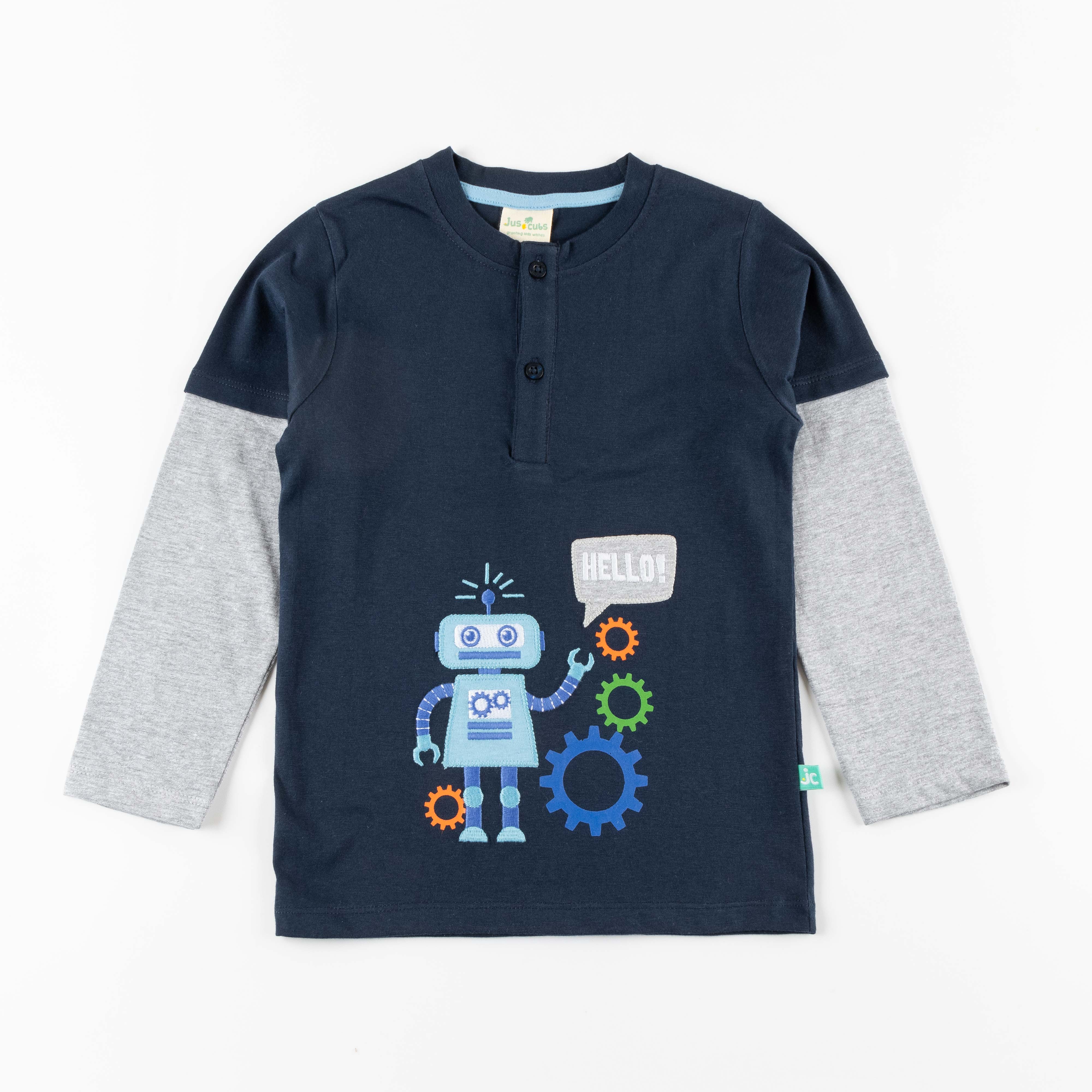 Young Boys Full Sleeve Robot Printed T-Shirt