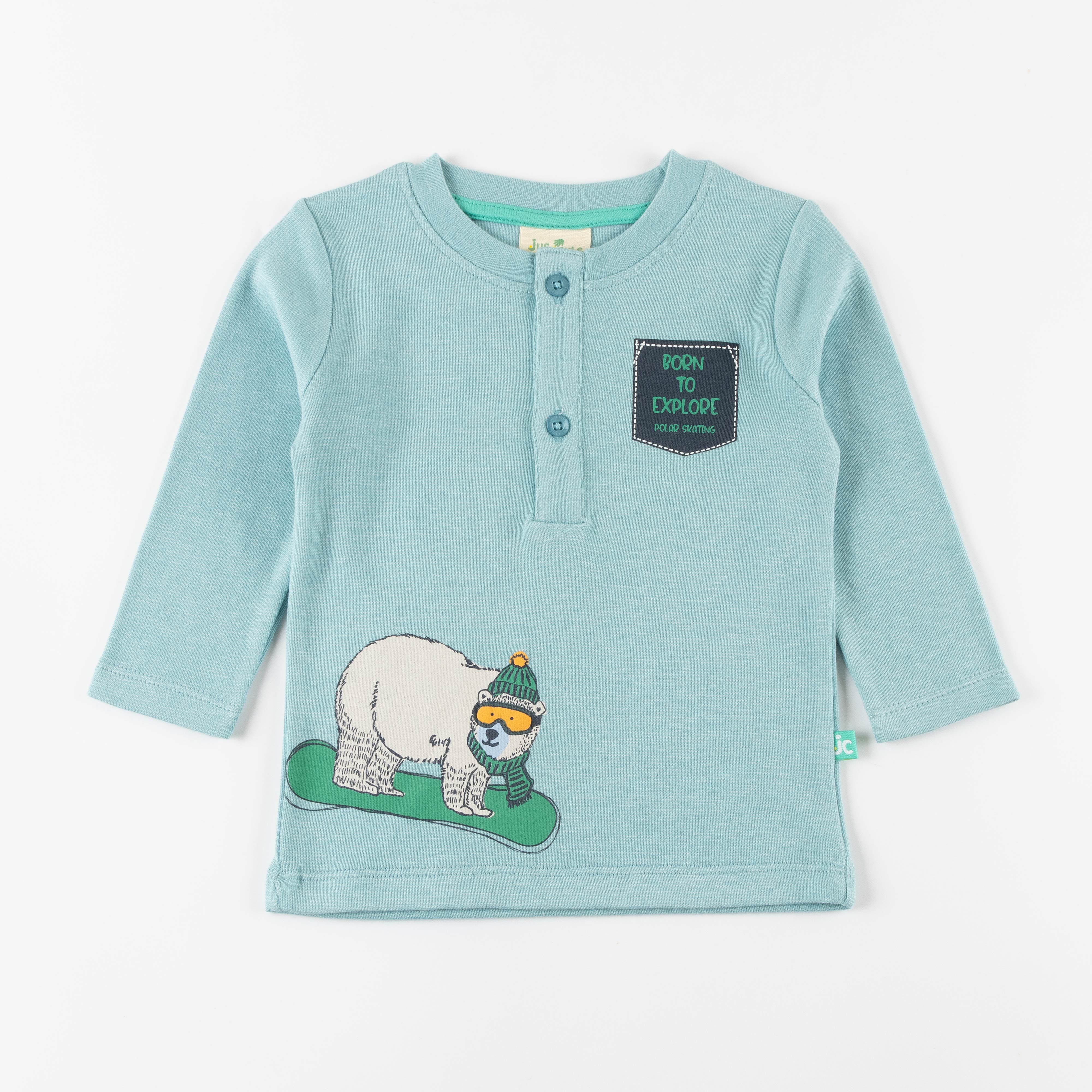 "Baby Boys 'Born to Explore' Henley Tee – Long Sleeve Polar Bear Print T-shirt"