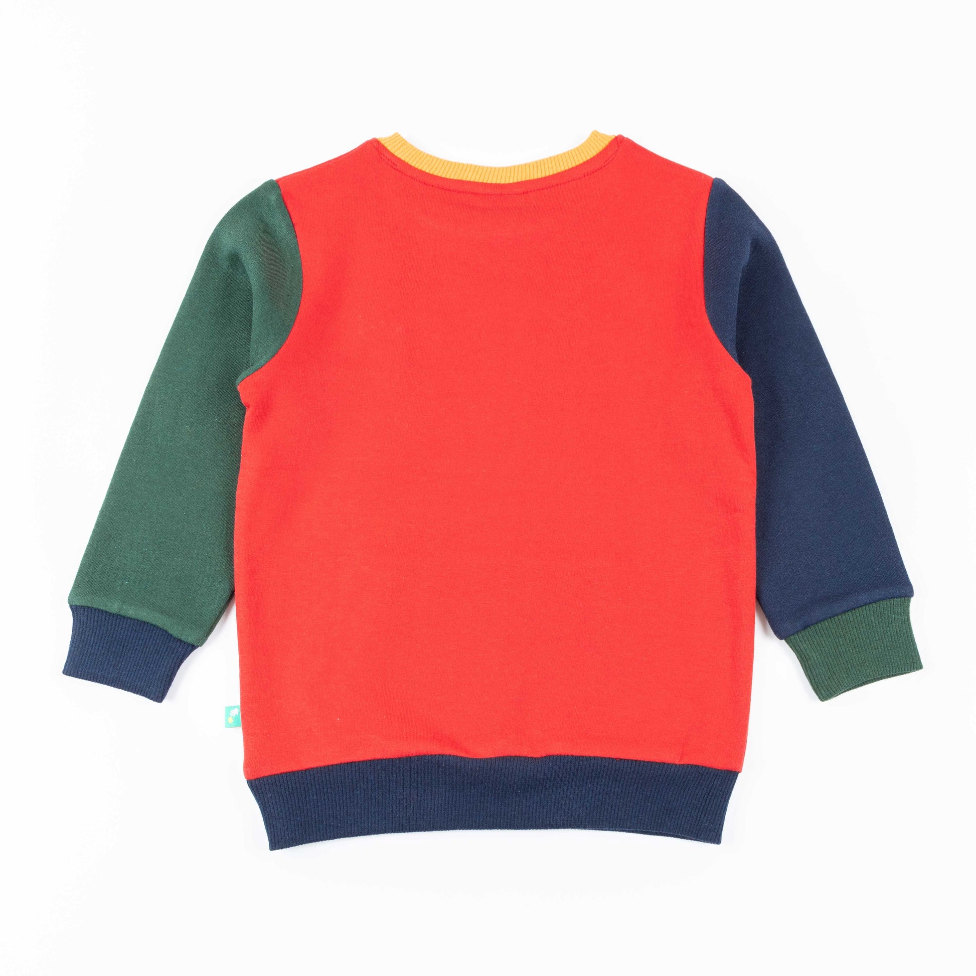 "Boys' Colorblock Car Sweatshirt – Navy Blue with Red Pocket & Multicolor Sleeves"