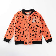 "Girls' Animal Print Zip-Up Jacket – Orange with Black Spots & Giraffe Patch"