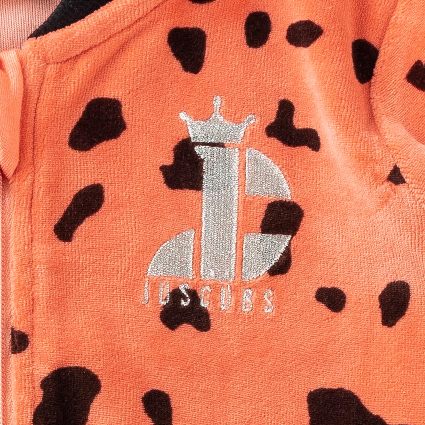 "Girls' Animal Print Zip-Up Jacket – Orange with Black Spots & Giraffe Patch"