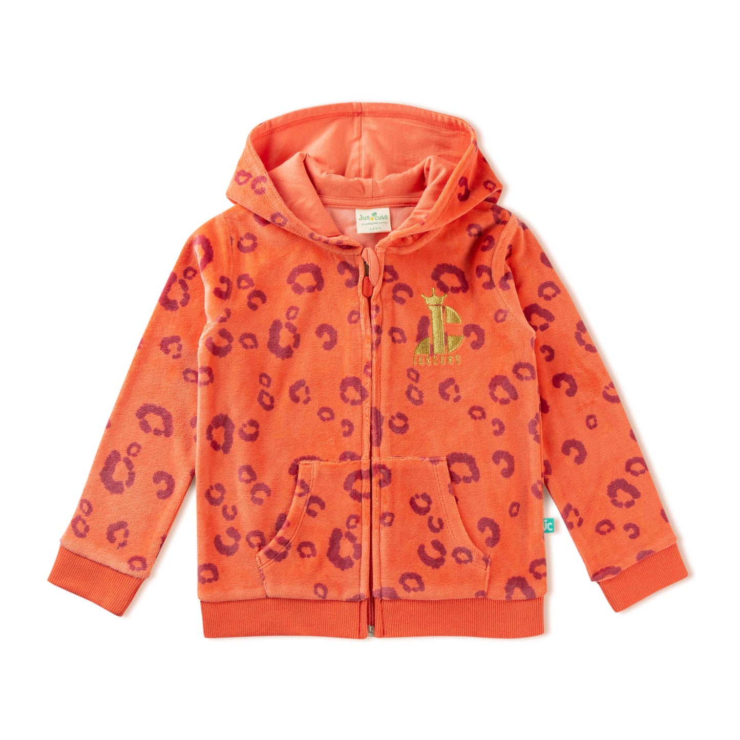 "Boys' Orange Leopard Hoodie & Jogger Set – Soft Velour with Giraffe Patch Accent"