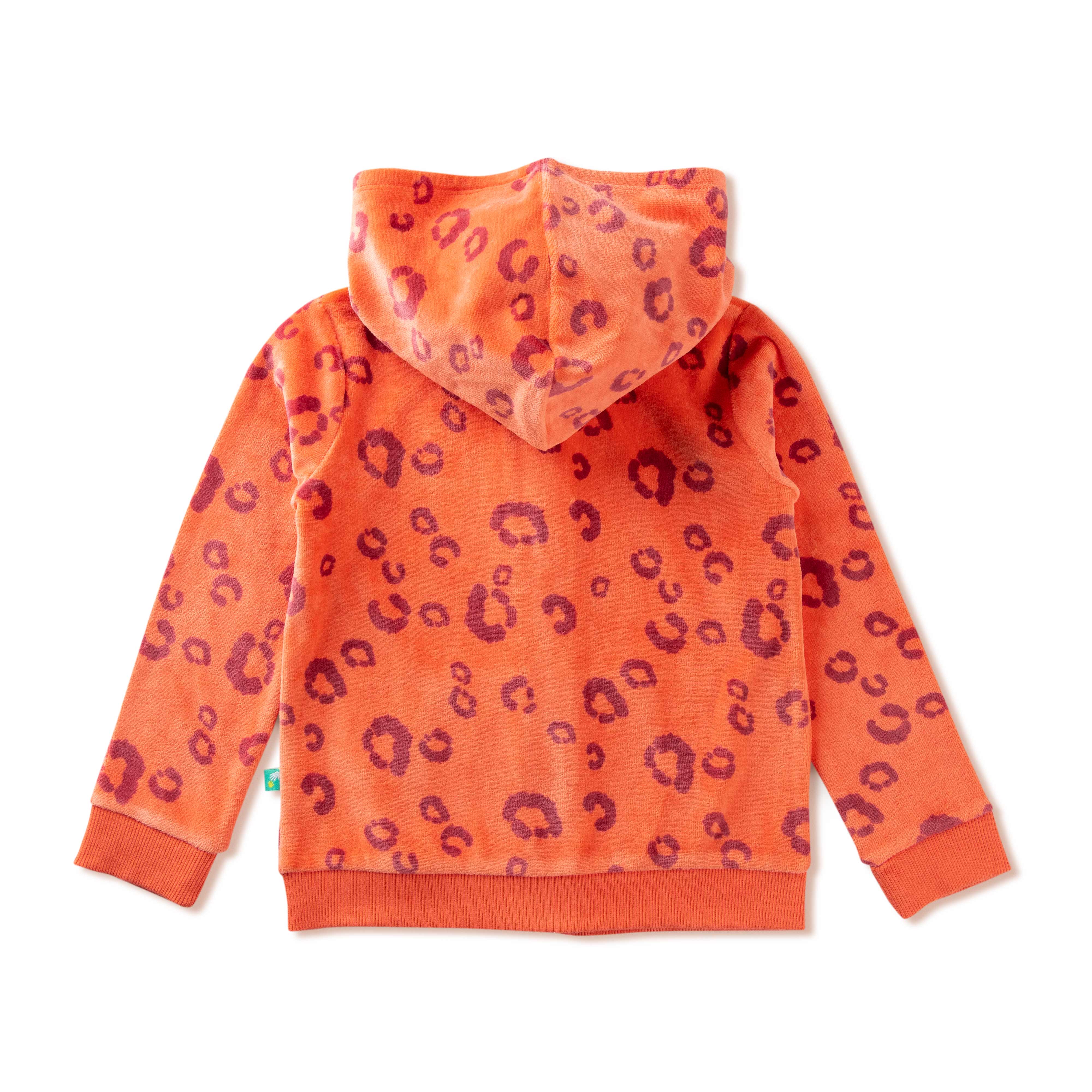 "Boys' Orange Leopard Hoodie & Jogger Set – Soft Velour with Giraffe Patch Accent"