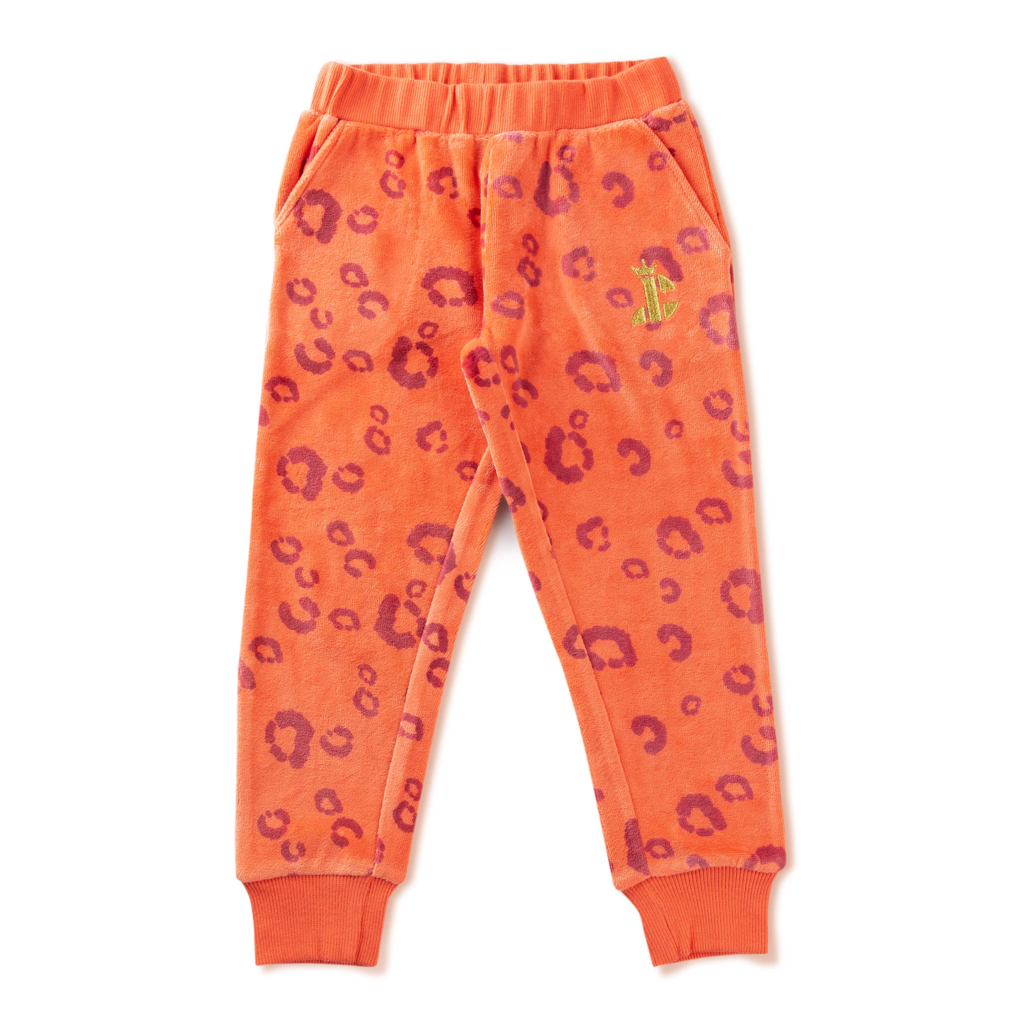 "Boys' Orange Leopard Hoodie & Jogger Set – Soft Velour with Giraffe Patch Accent"