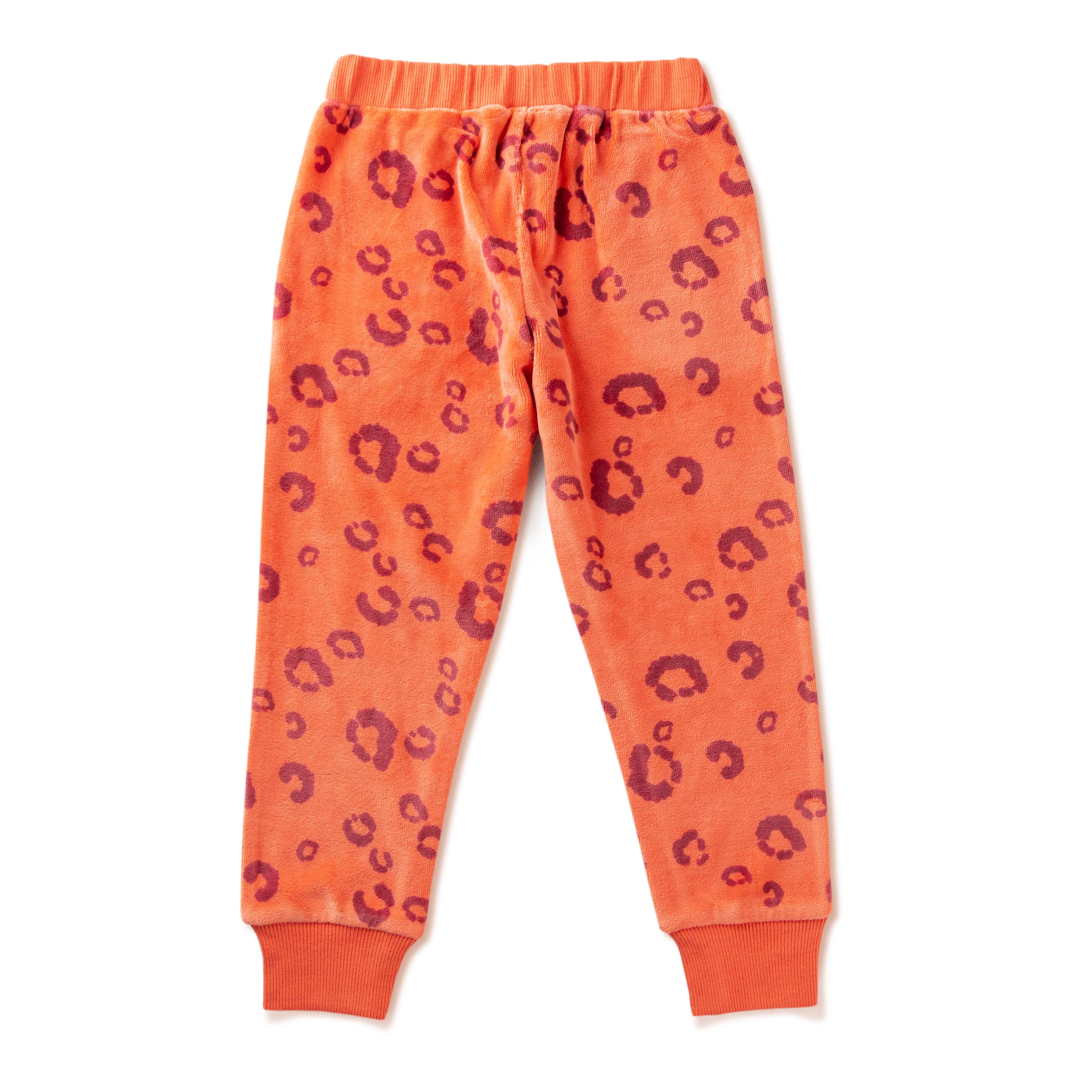 "Boys' Orange Leopard Hoodie & Jogger Set – Soft Velour with Giraffe Patch Accent"