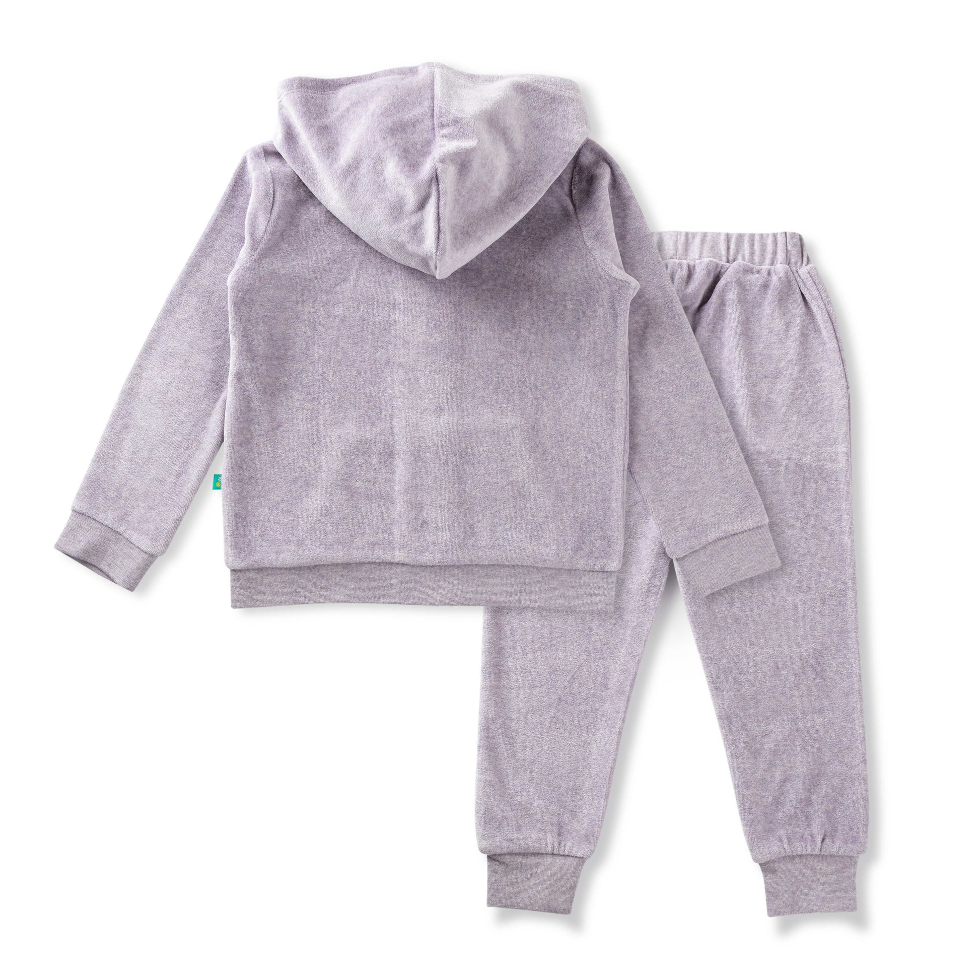 "Girls' Solid Grey Hoodie & Jogger Set – Soft Velour with Giraffe Patch Detail"