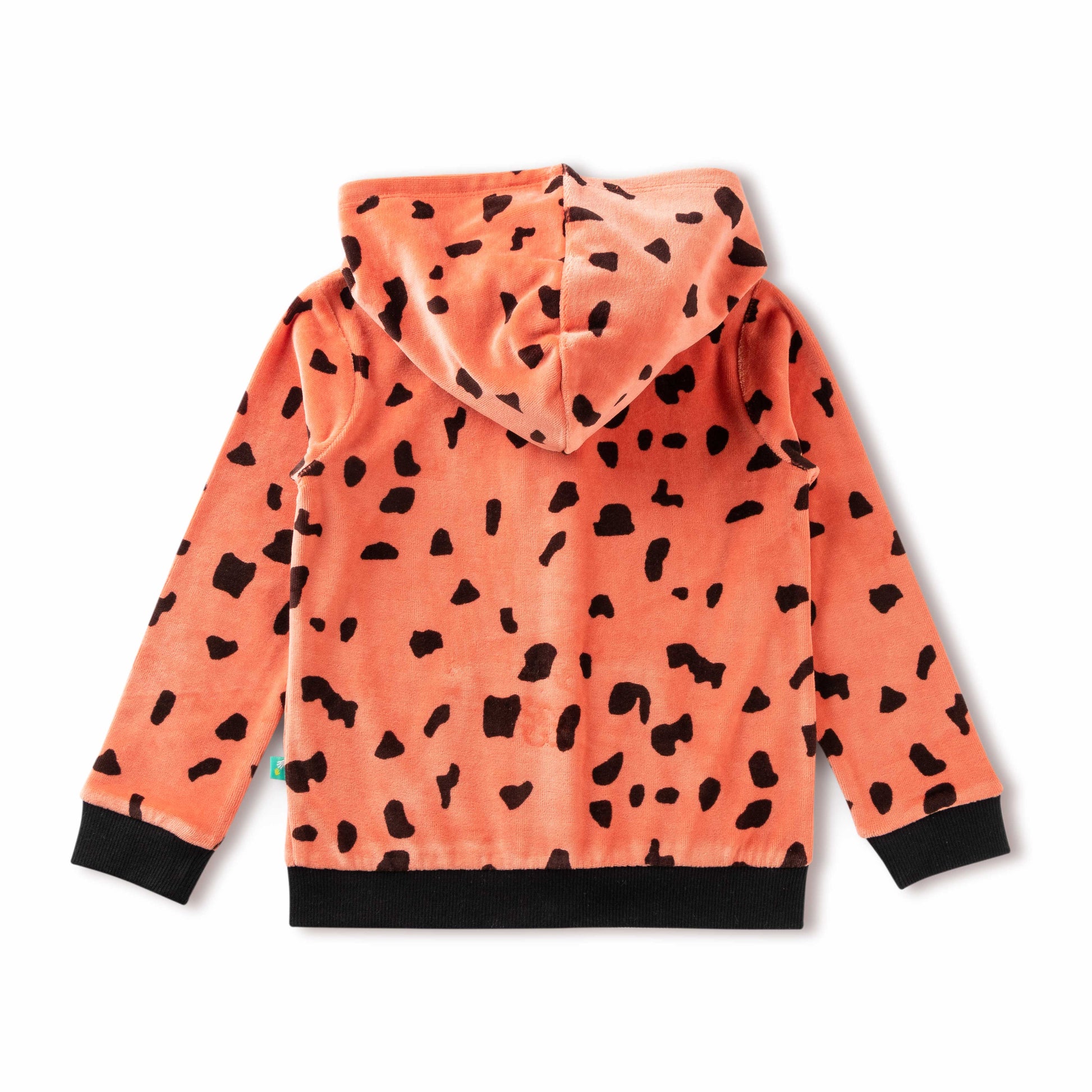 "Girls' Animal Print Hoodie & Jogger Set – Orange with Black Spots & Giraffe Patch"