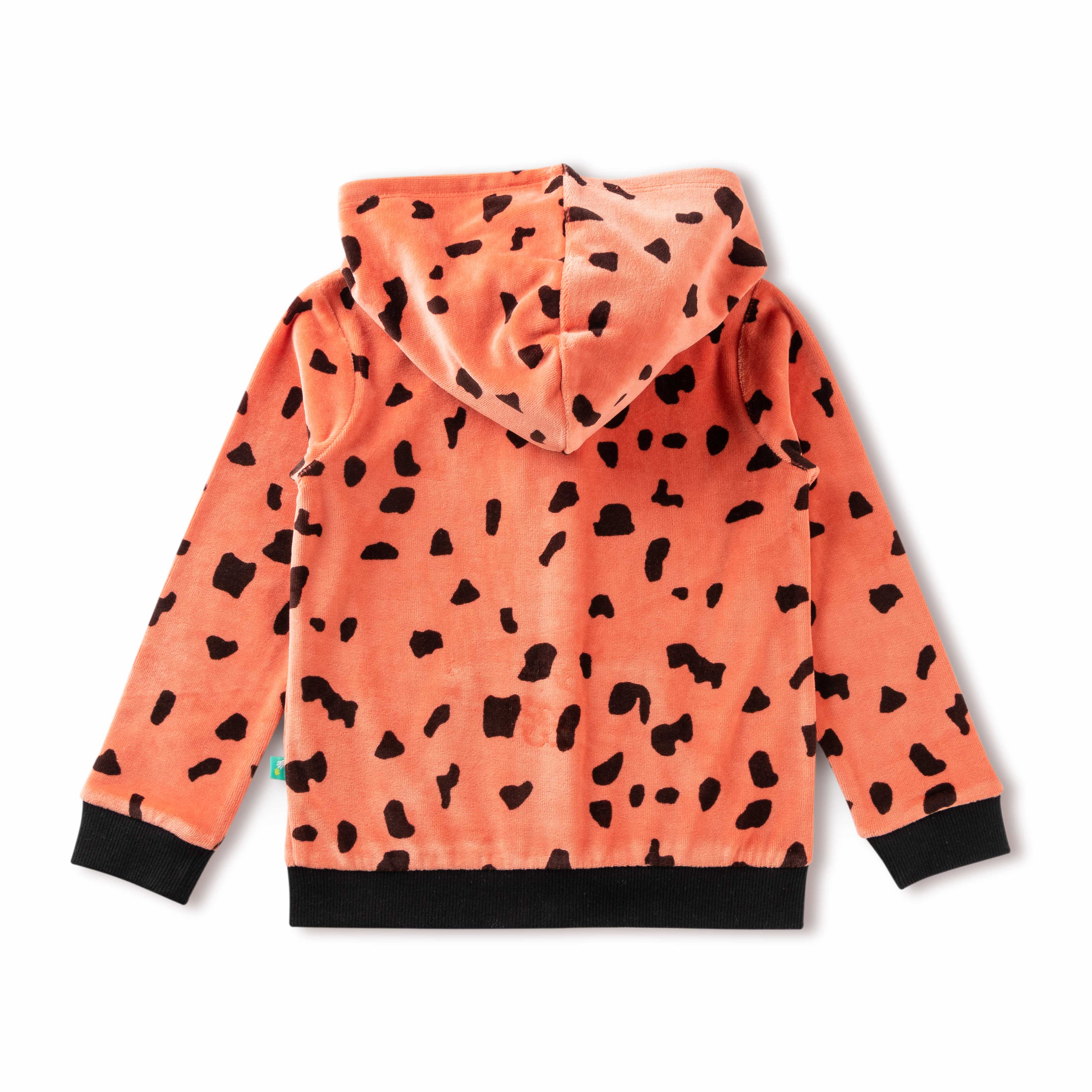 "Girls' Animal Print Hoodie & Jogger Set – Orange with Black Spots & Giraffe Patch"