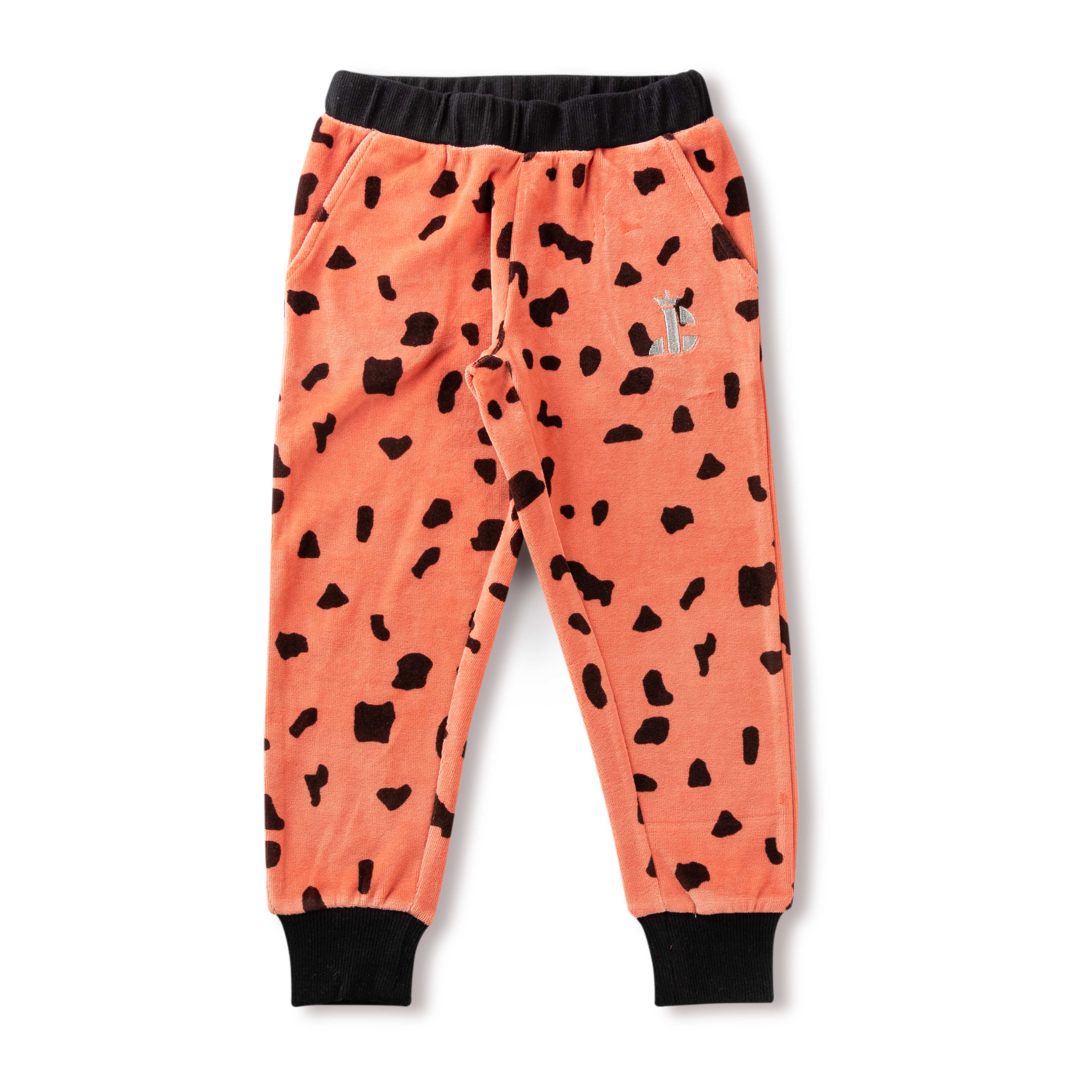"Girls' Animal Print Hoodie & Jogger Set – Orange with Black Spots & Giraffe Patch"