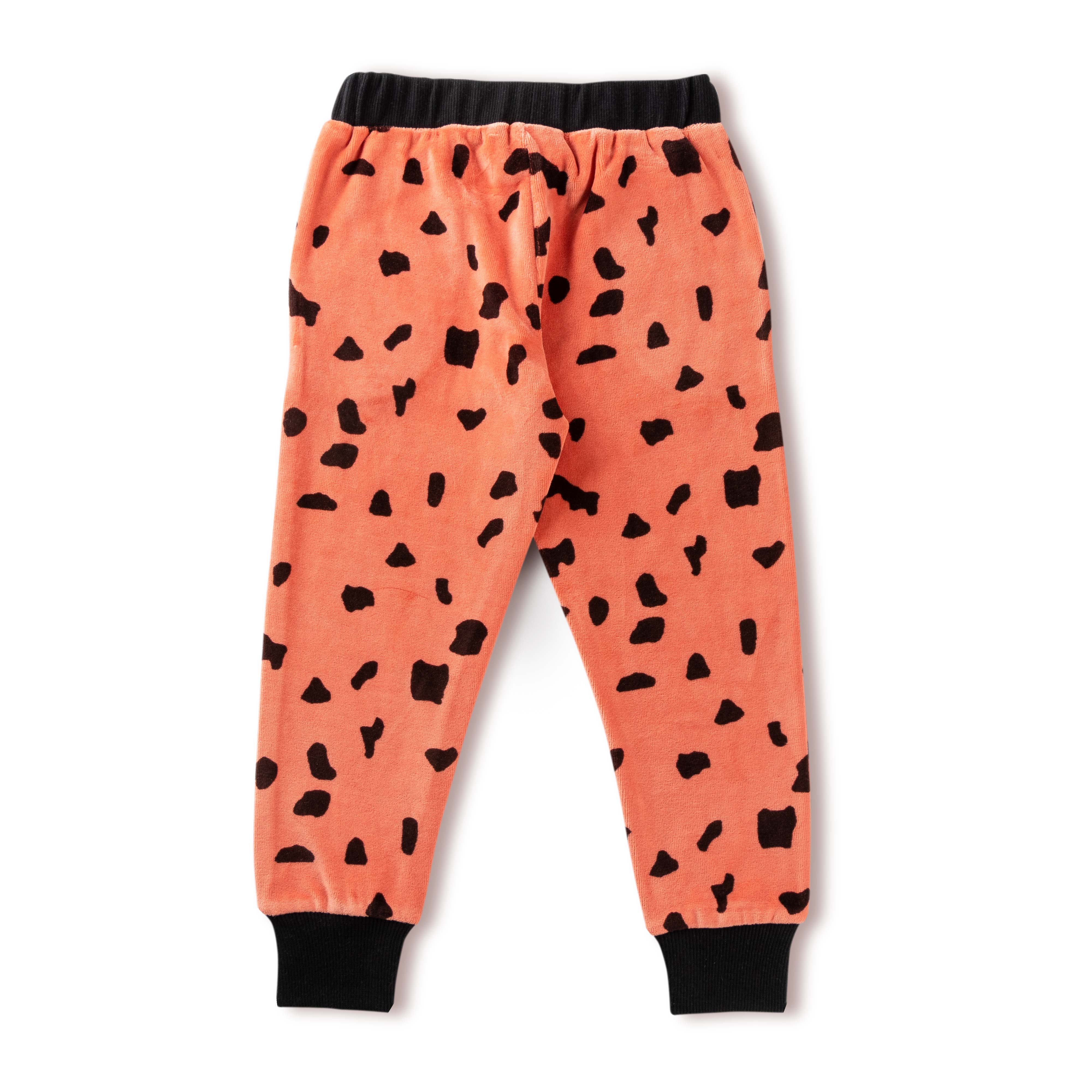 "Girls' Animal Print Hoodie & Jogger Set – Orange with Black Spots & Giraffe Patch"