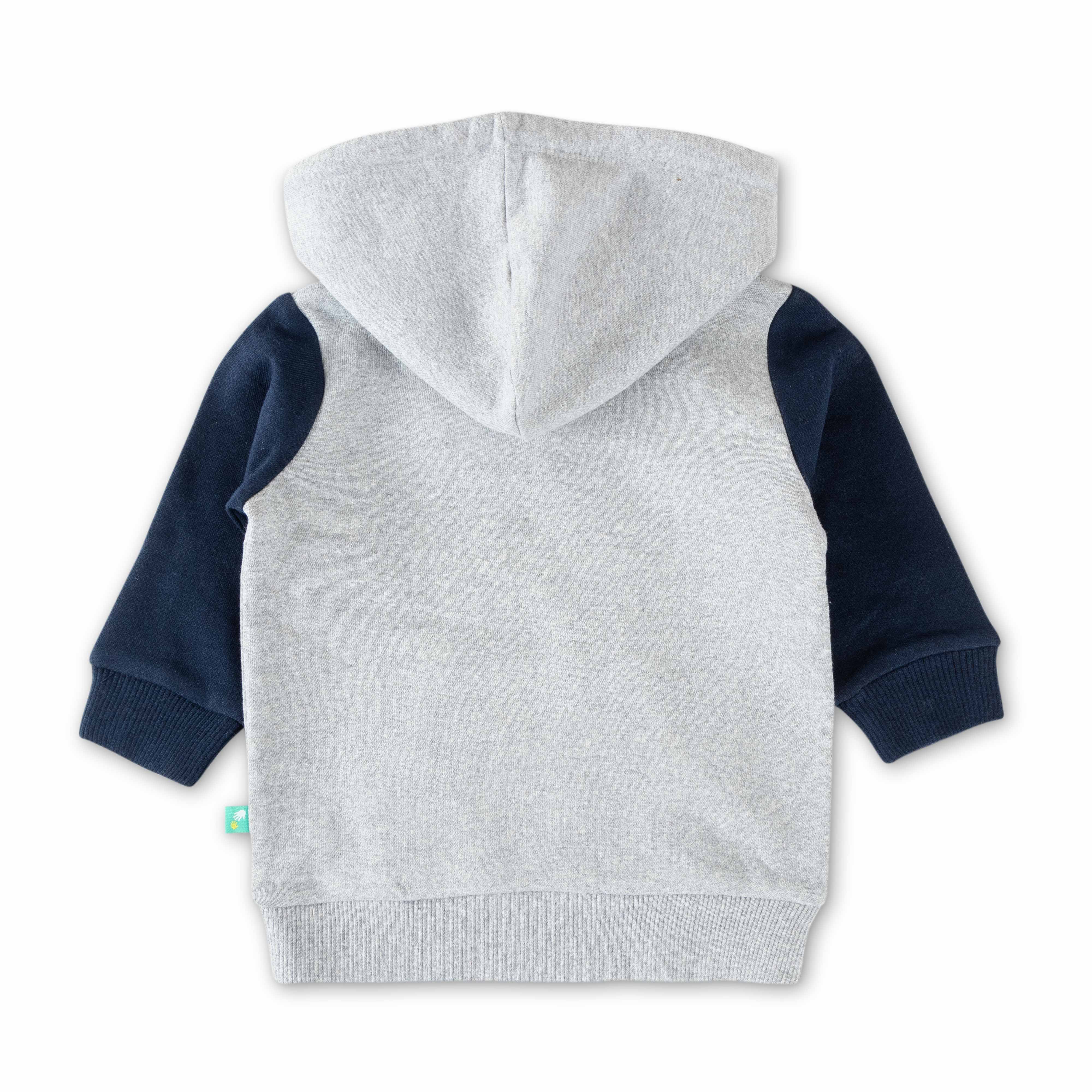 Boys' Robot Design Hoodie – Grey & Navy Blue Pullover with Kangaroo Pocket