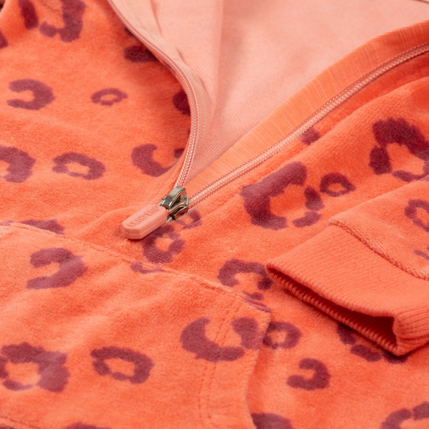 "Baby Girls Fleece Hooded Romper with Animal Ears – Orange Leopard Print"