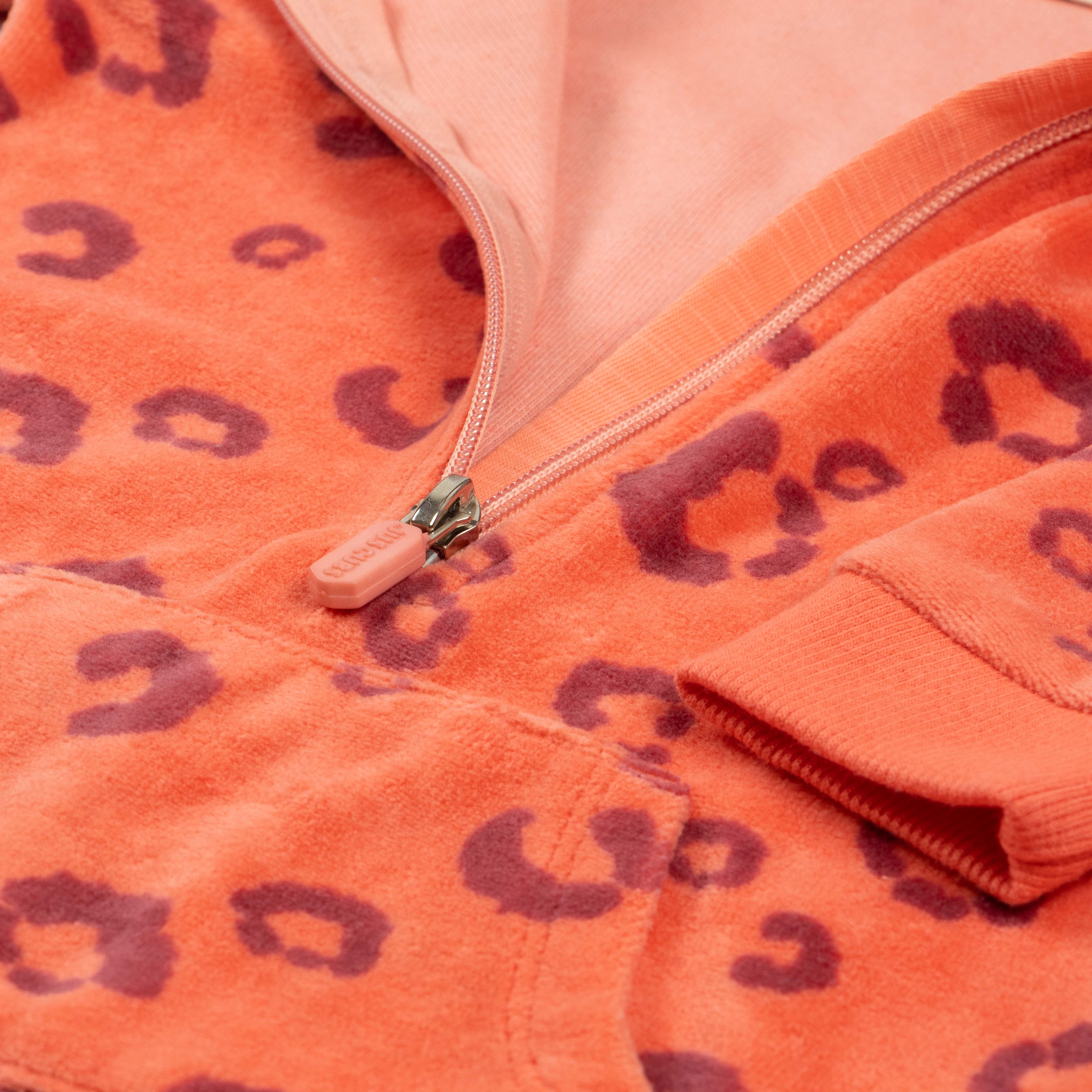 "Baby Girls Fleece Hooded Romper with Animal Ears – Orange Leopard Print"
