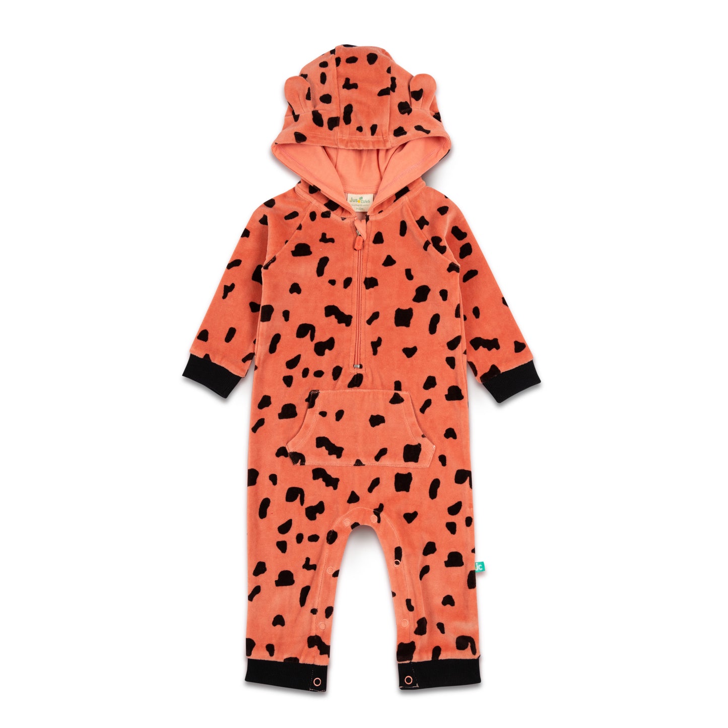 Baby Girls Animal Print Hooded Romper – Coral Fleece Jumpsuit with Ears & Front Pocket