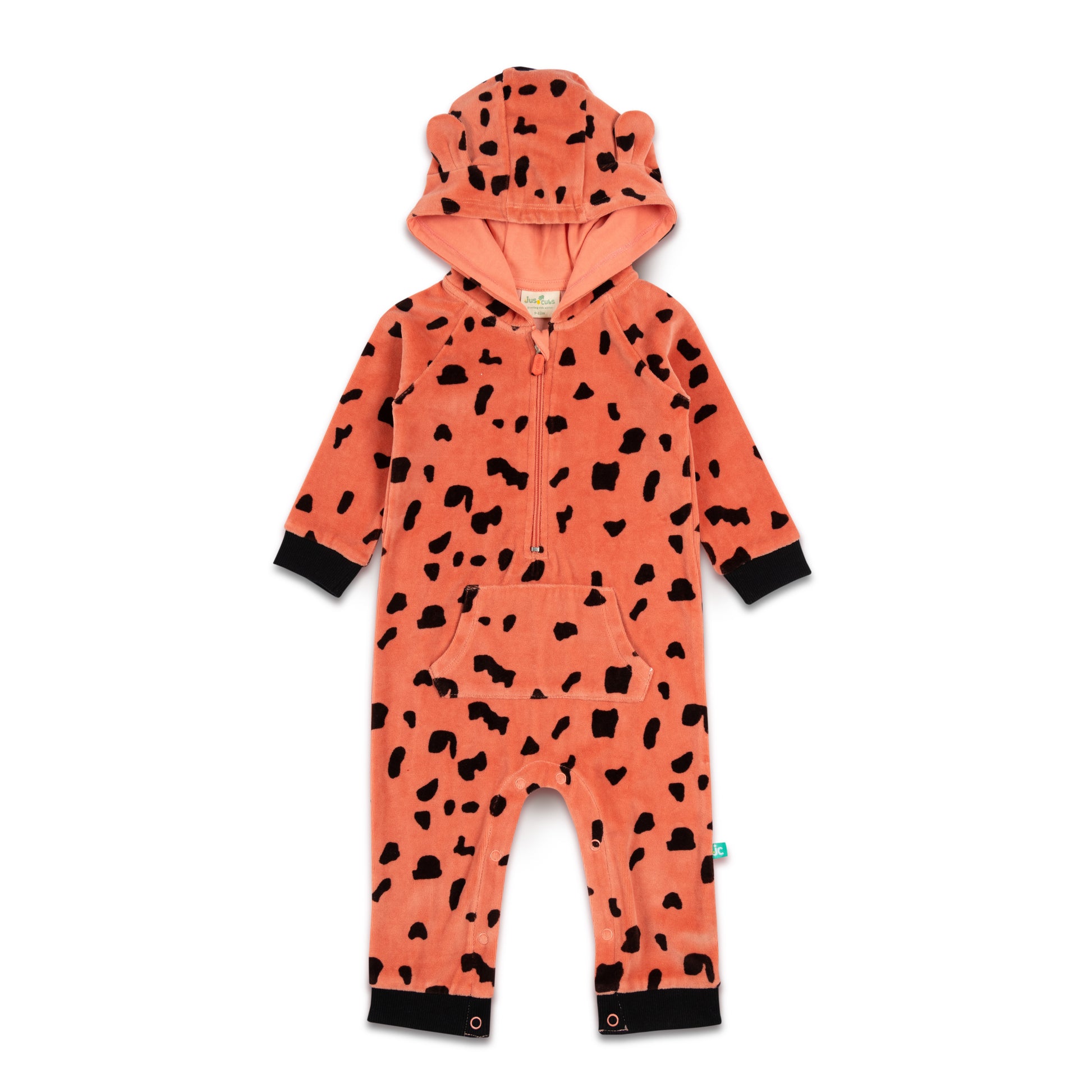 Baby Girls Animal Print Hooded Romper – Coral Fleece Jumpsuit with Ears & Front Pocket