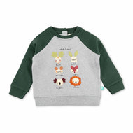 "Girls Animal Puzzle Sweatshirt with Contrast Raglan Sleeves – 'Who Am I?' Design"