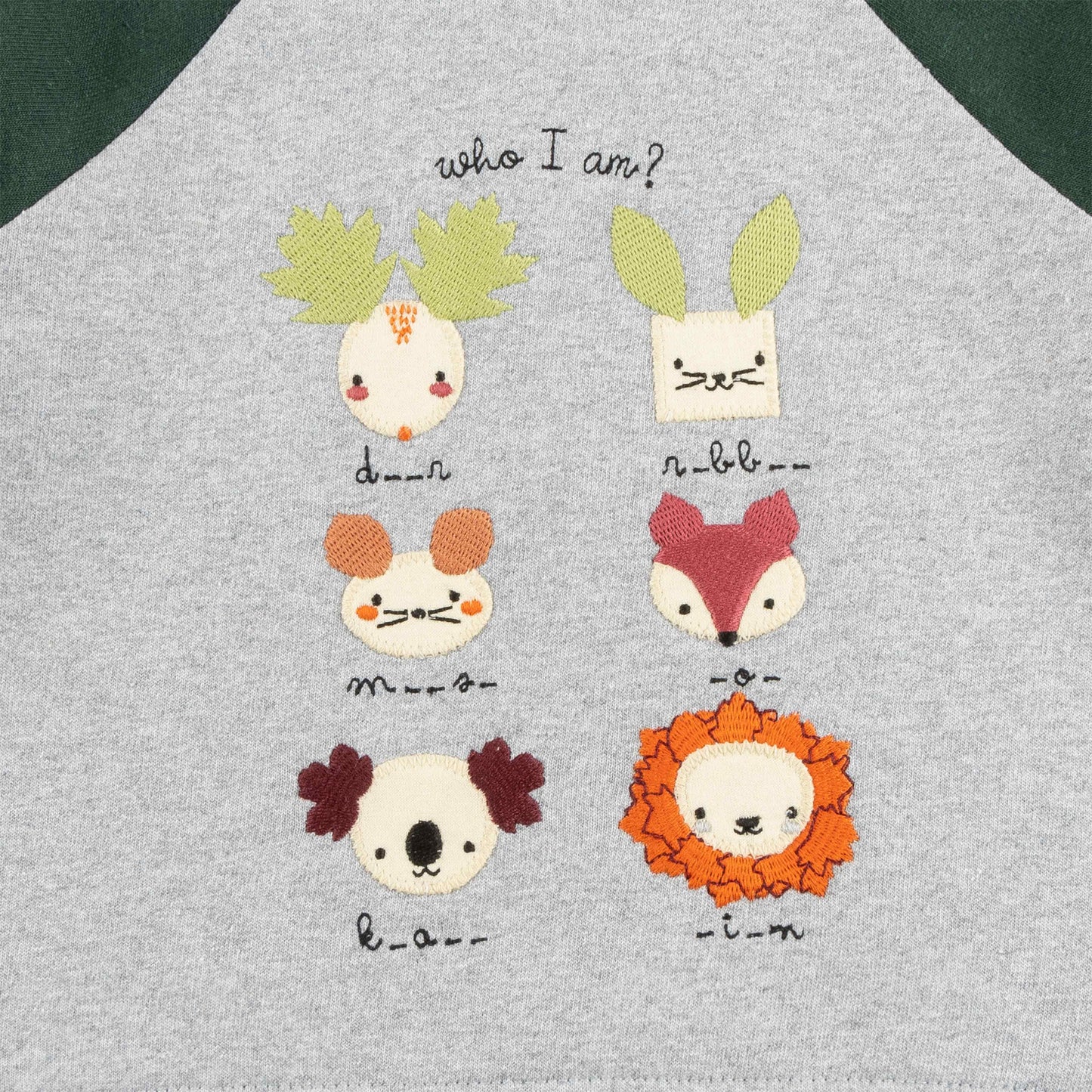 "Girls Animal Puzzle Sweatshirt with Contrast Raglan Sleeves – 'Who Am I?' Design"