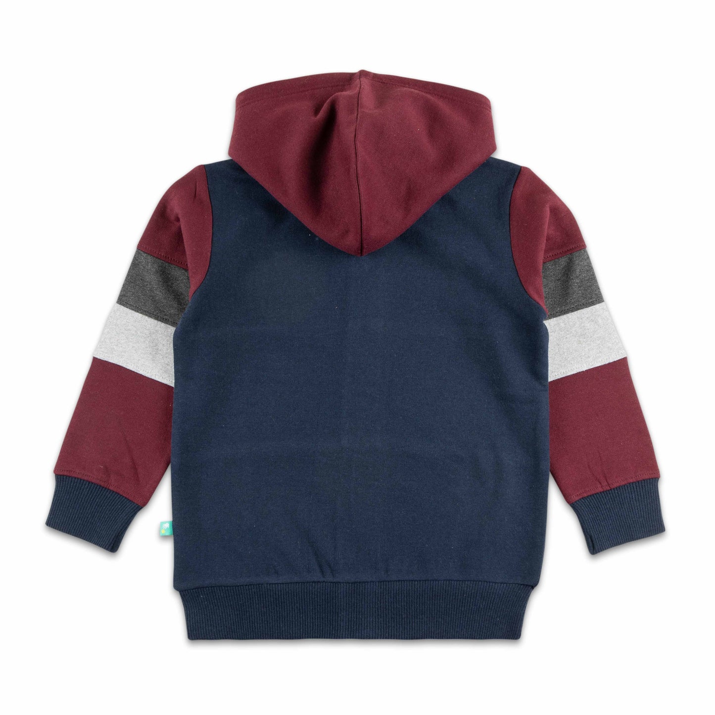 "Boys' Maroon, Navy and Grey Colorblock Hoodie with Bear Patch and Zip Closure"