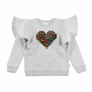 "Girls'  Sweatshirt with Colorful Sequin Heart and Ruffle Sleeves"