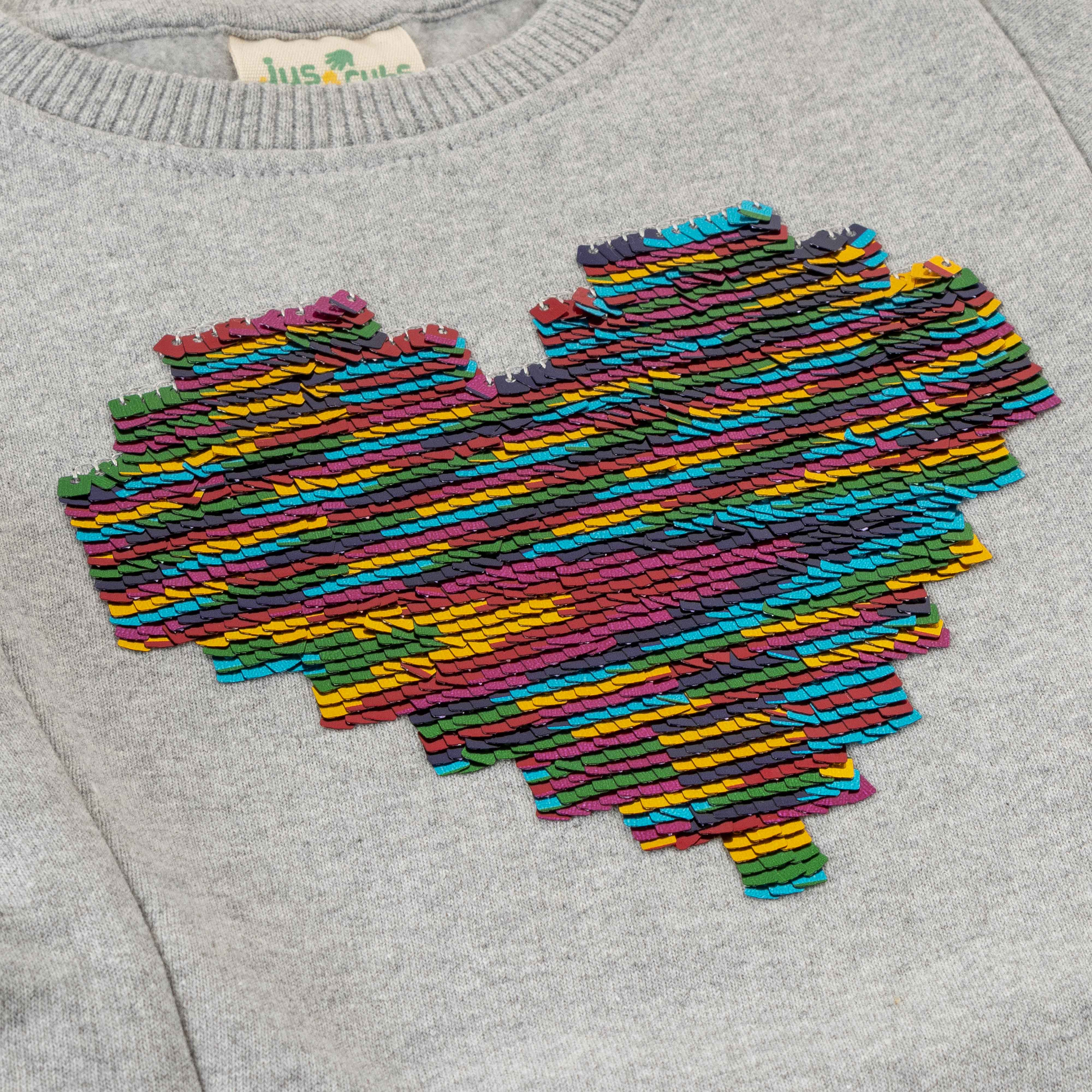 "Girls'  Sweatshirt with Colorful Sequin Heart and Ruffle Sleeves"