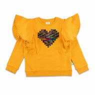 "Girls'  Sweatshirt with Colorful Sequin Heart and Ruffle Sleeves"