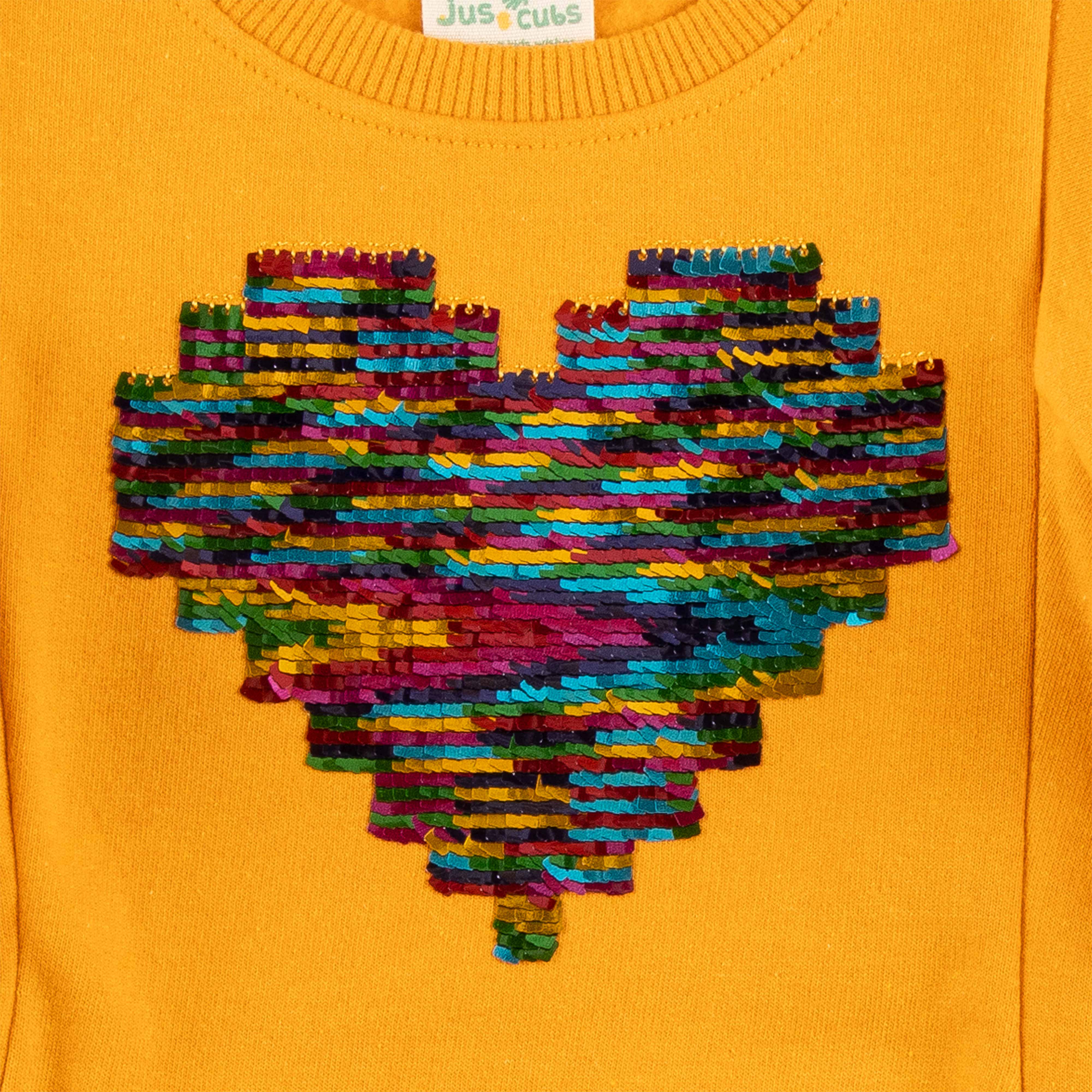 "Girls'  Sweatshirt with Colorful Sequin Heart and Ruffle Sleeves"
