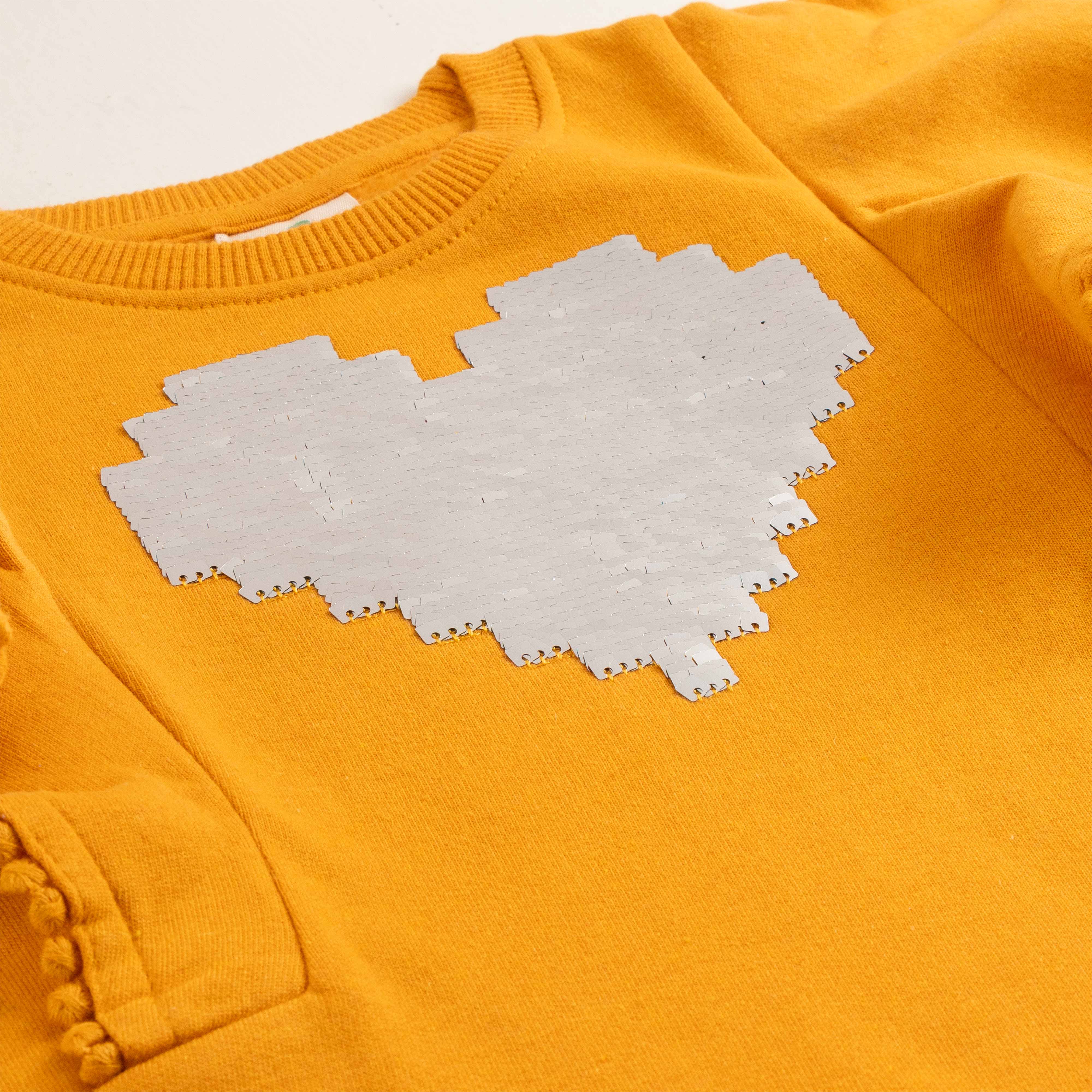 "Girls'  Sweatshirt with Colorful Sequin Heart and Ruffle Sleeves"